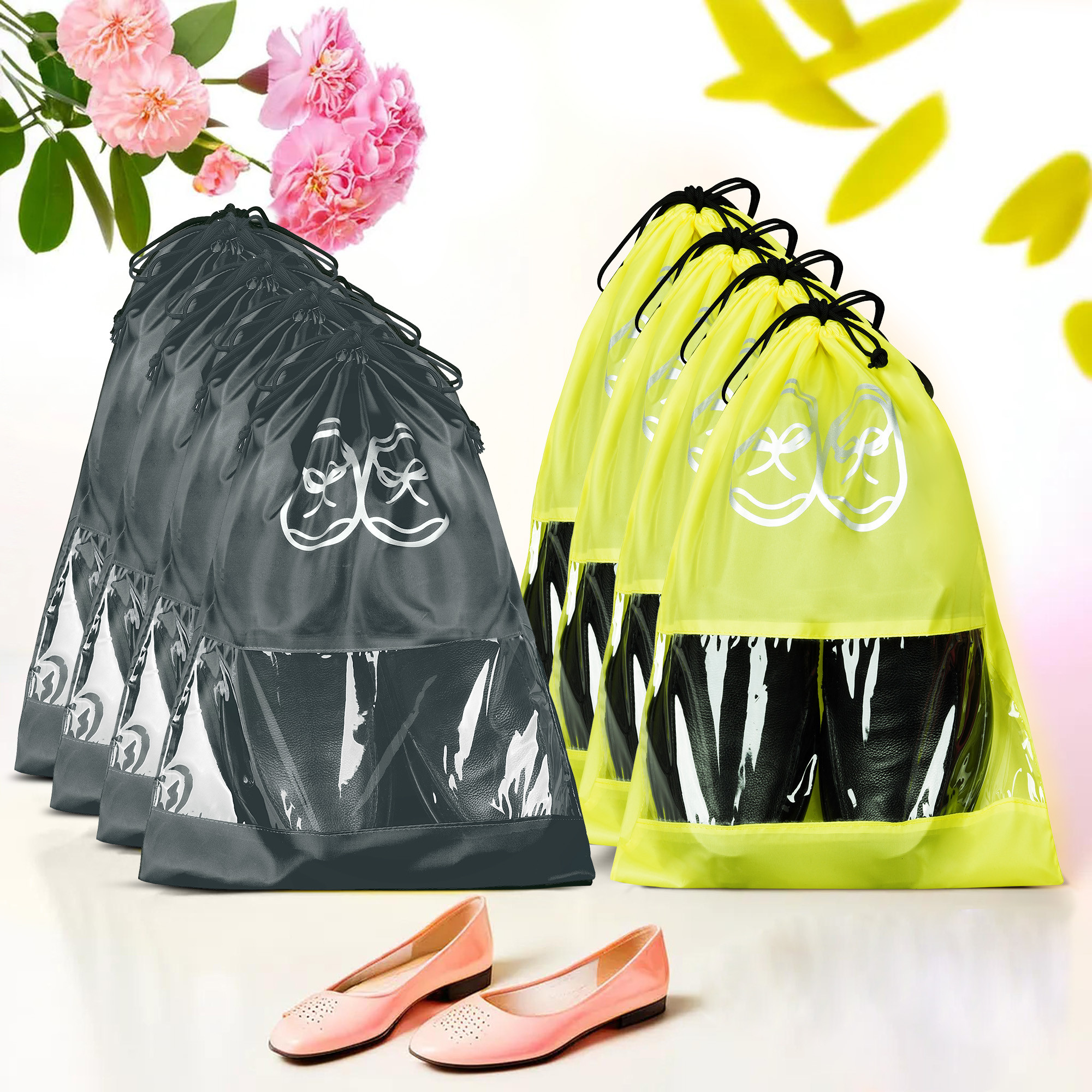 Kuber Industries Travel Shoe Organizer | Storage Bags | Travel Carrying Bag | Storage Organizers Set | Shoe Cover with Transparent Window | Shoe Dori Cover | Yellow & Gray