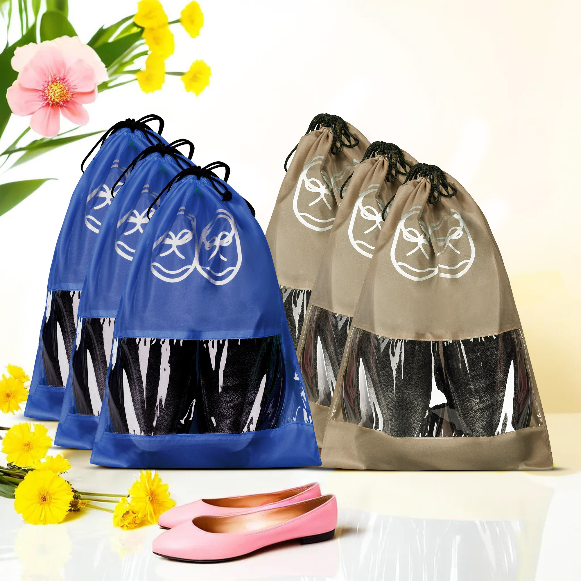 Kuber Industries Travel Shoe Organizer | Storage Bags | Travel Carrying Bag | Storage Organizers Set | Shoe Cover with Transparent Window | Shoe Dori Cover | Brown & Royal Blue