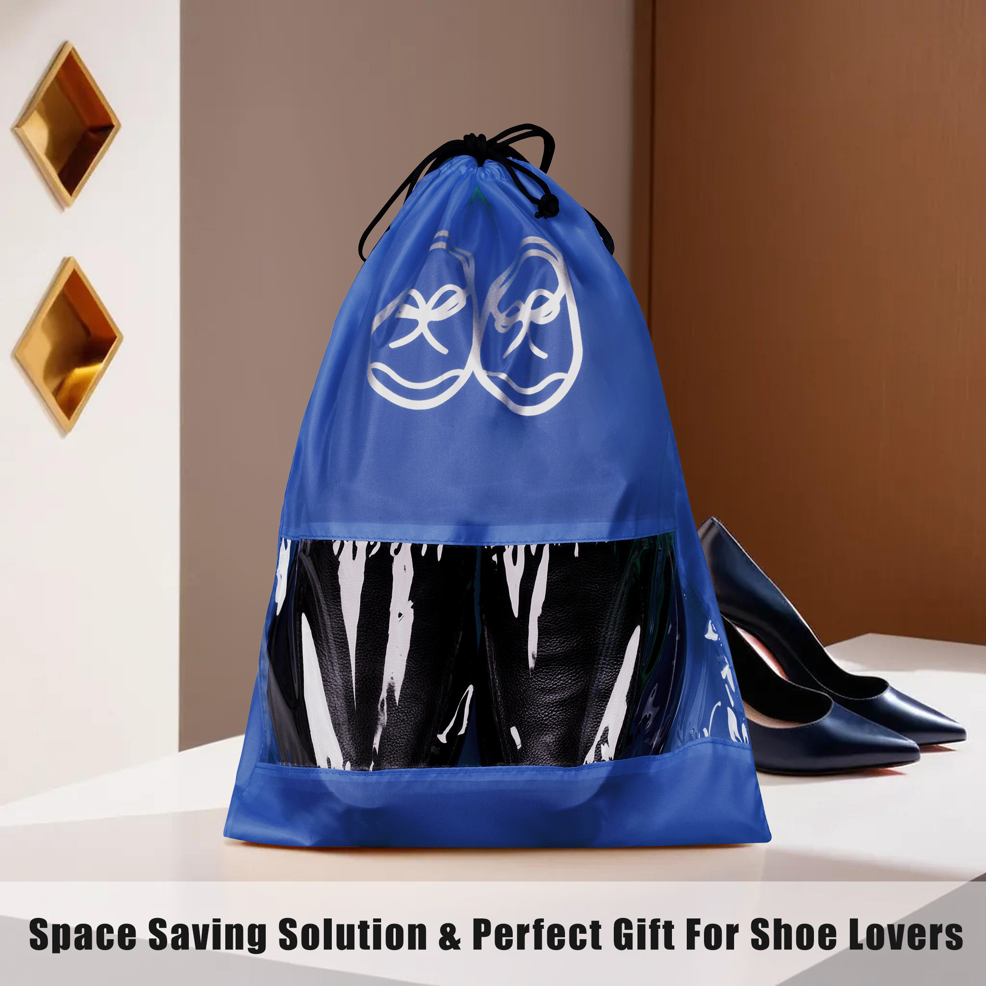 Kuber Industries Travel Shoe Organizer | Storage Bags | Travel Carrying Bag | Storage Organizers Set | Shoe Cover with Transparent Window | Shoe Dori Cover | Brown & Royal Blue