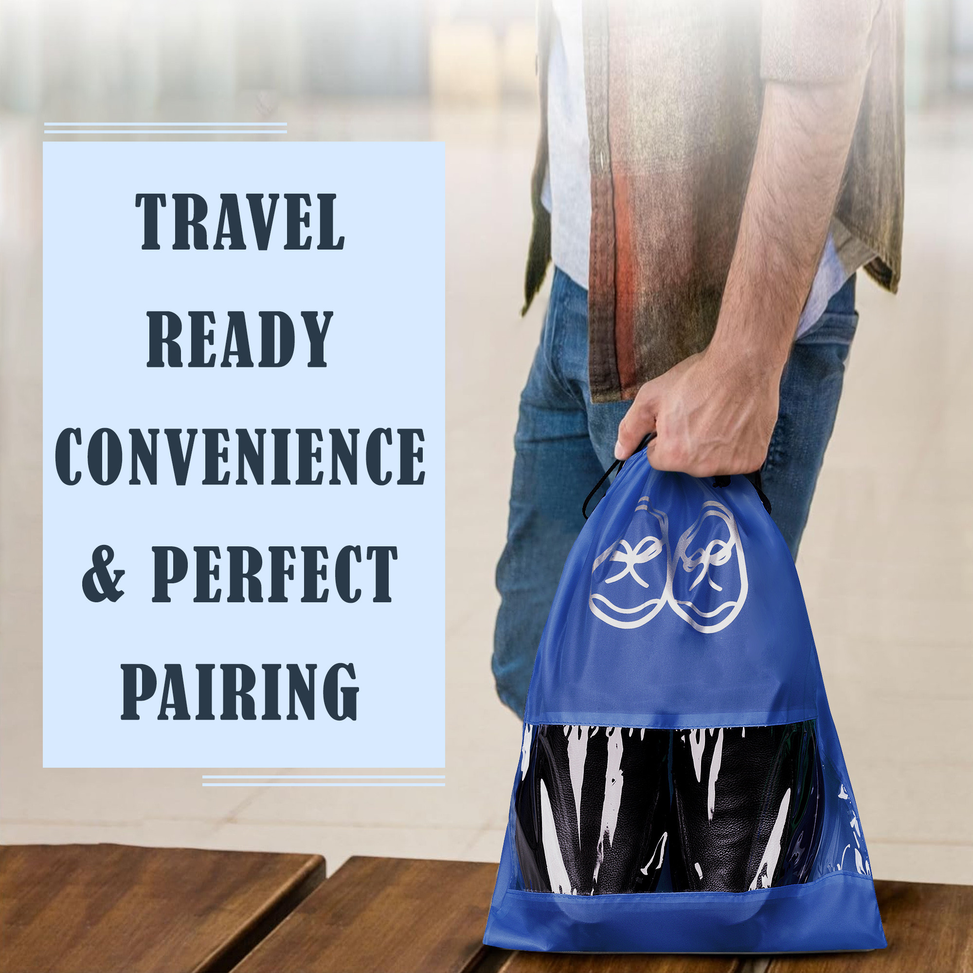 Kuber Industries Travel Shoe Organizer | Storage Bags | Travel Carrying Bag | Storage Organizers Set | Shoe Cover with Transparent Window | Shoe Dori Cover | Brown & Royal Blue