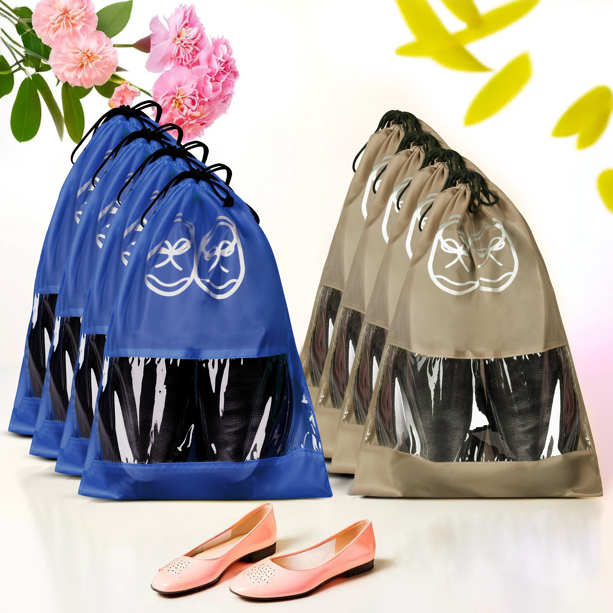 Kuber Industries Travel Shoe Organizer | Storage Bags | Travel Carrying Bag | Storage Organizers Set | Shoe Cover with Transparent Window | Shoe Dori Cover | Brown & Royal Blue