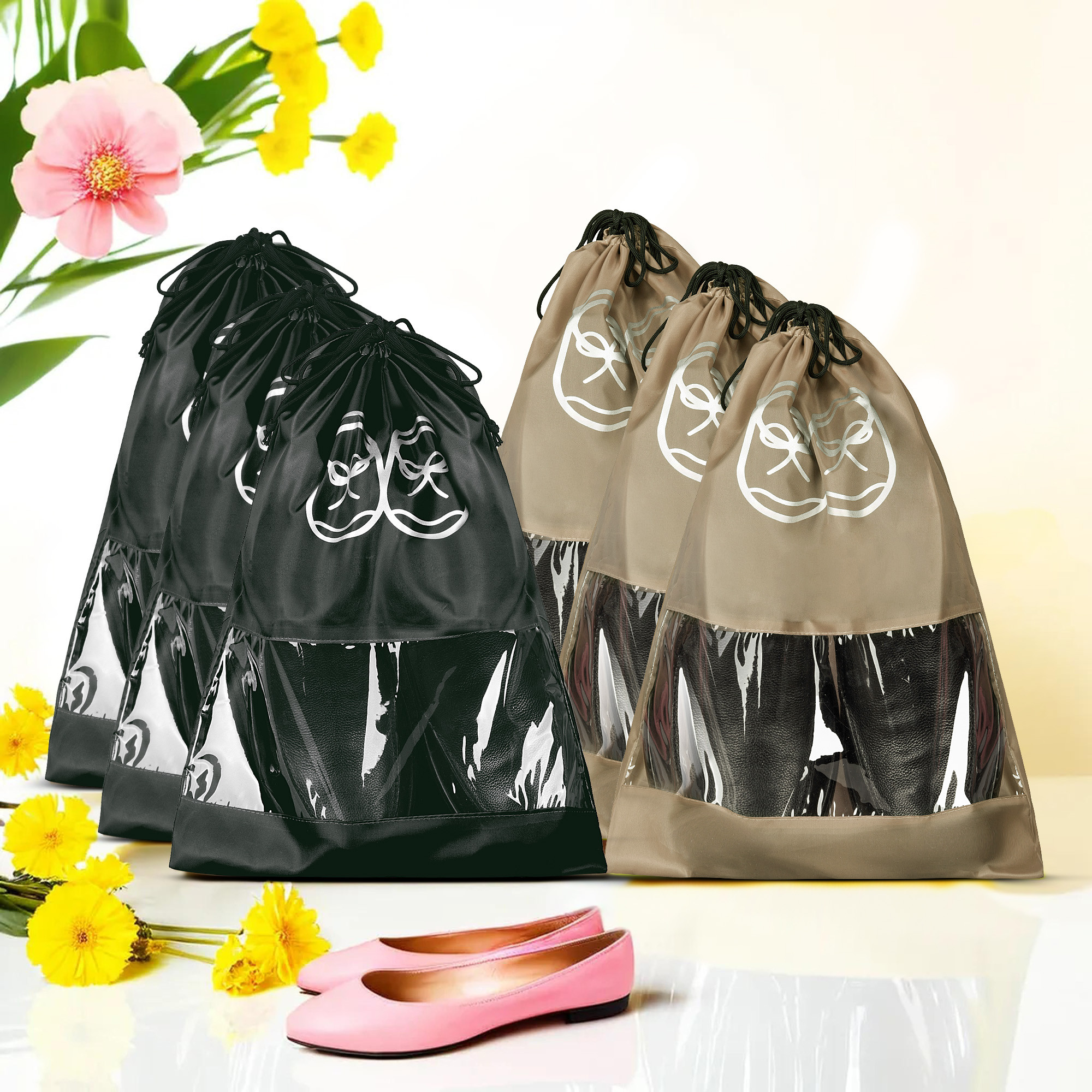 Kuber Industries Travel Shoe Organizer | Storage Bags | Travel Carrying Bag | Storage Organizers Set | Shoe Cover with Transparent Window | Shoe Dori Cover | Brown & Black