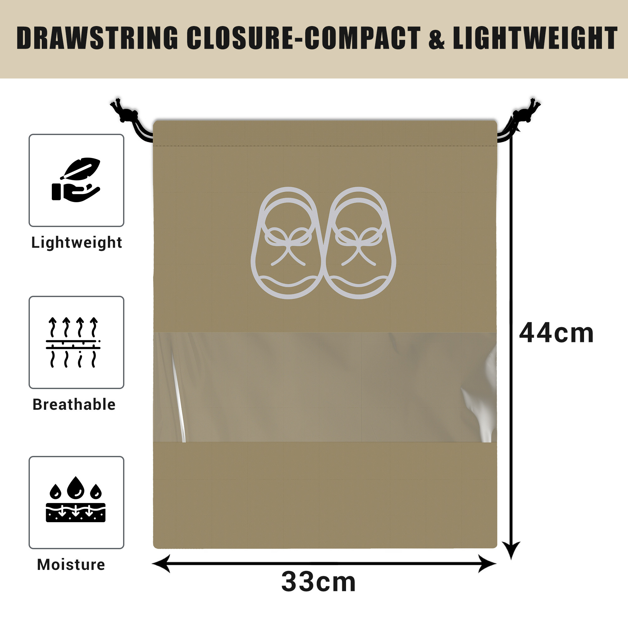 Kuber Industries Travel Shoe Organizer | Storage Bags | Travel Carrying Bag | Storage Organizers Set | Shoe Cover with Transparent Window | Shoe Dori Cover | Brown & Black