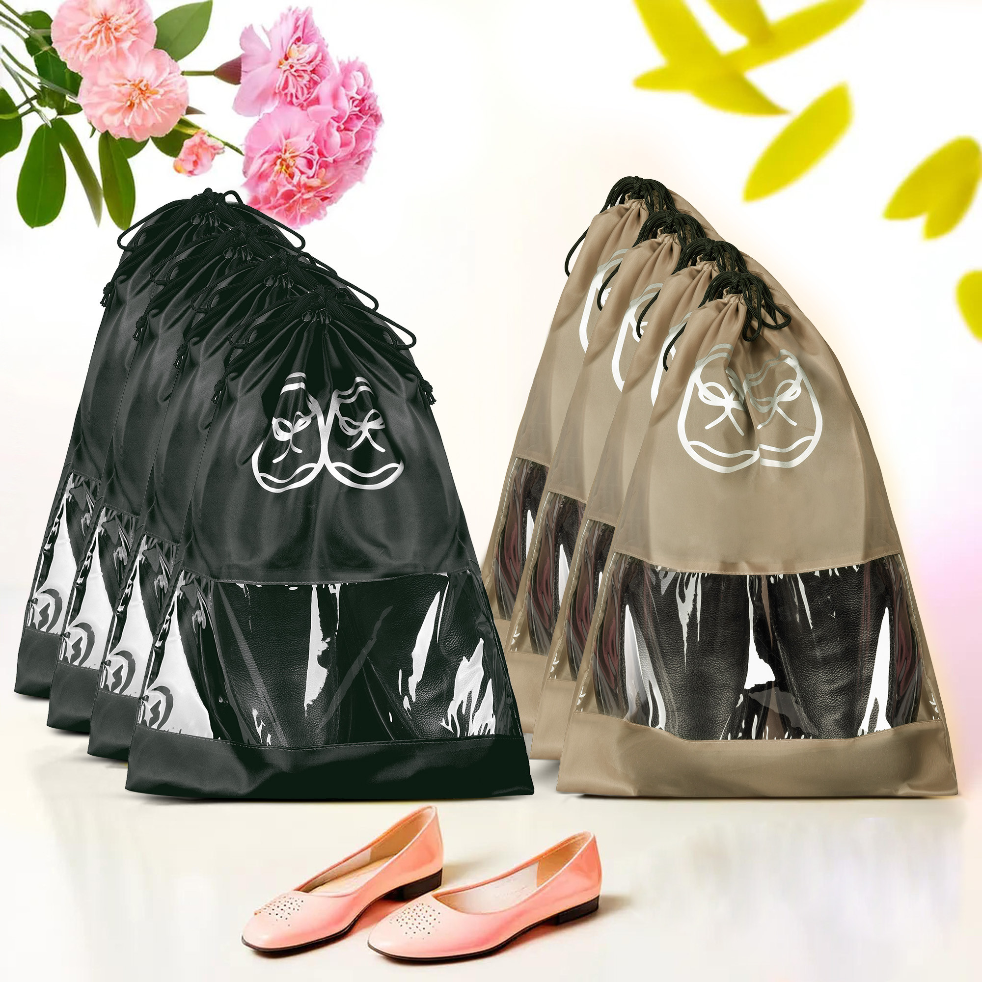 Kuber Industries Travel Shoe Organizer | Storage Bags | Travel Carrying Bag | Storage Organizers Set | Shoe Cover with Transparent Window | Shoe Dori Cover | Brown & Black