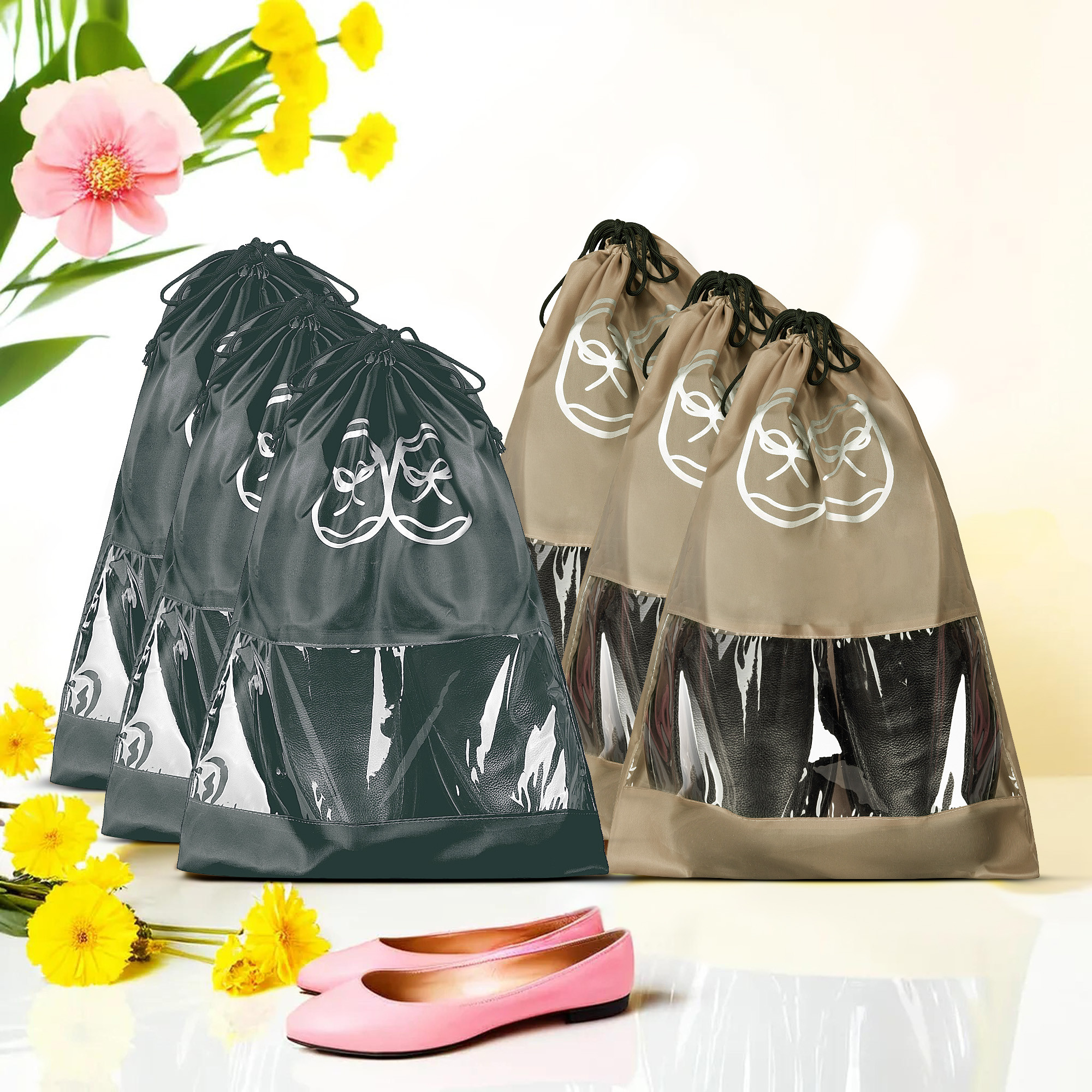 Kuber Industries Travel Shoe Organizer | Storage Bags | Travel Carrying Bag | Storage Organizers Set | Shoe Cover with Transparent Window | Shoe Dori Cover | Brown & Gray