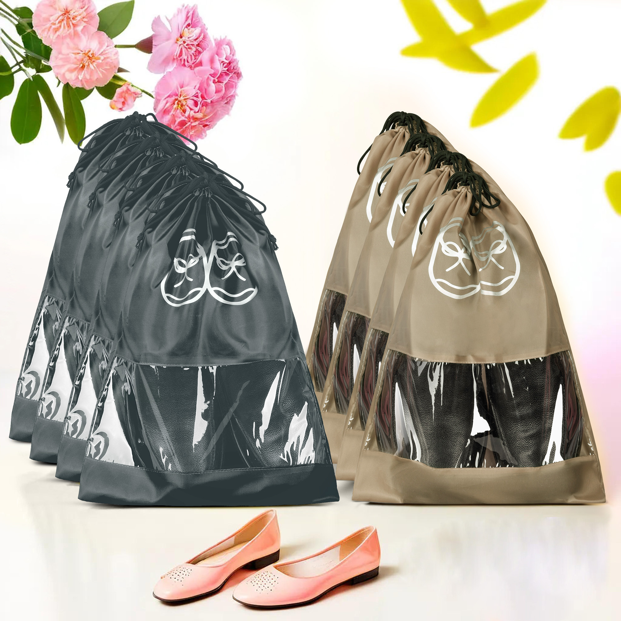 Kuber Industries Travel Shoe Organizer | Storage Bags | Travel Carrying Bag | Storage Organizers Set | Shoe Cover with Transparent Window | Shoe Dori Cover | Brown & Gray