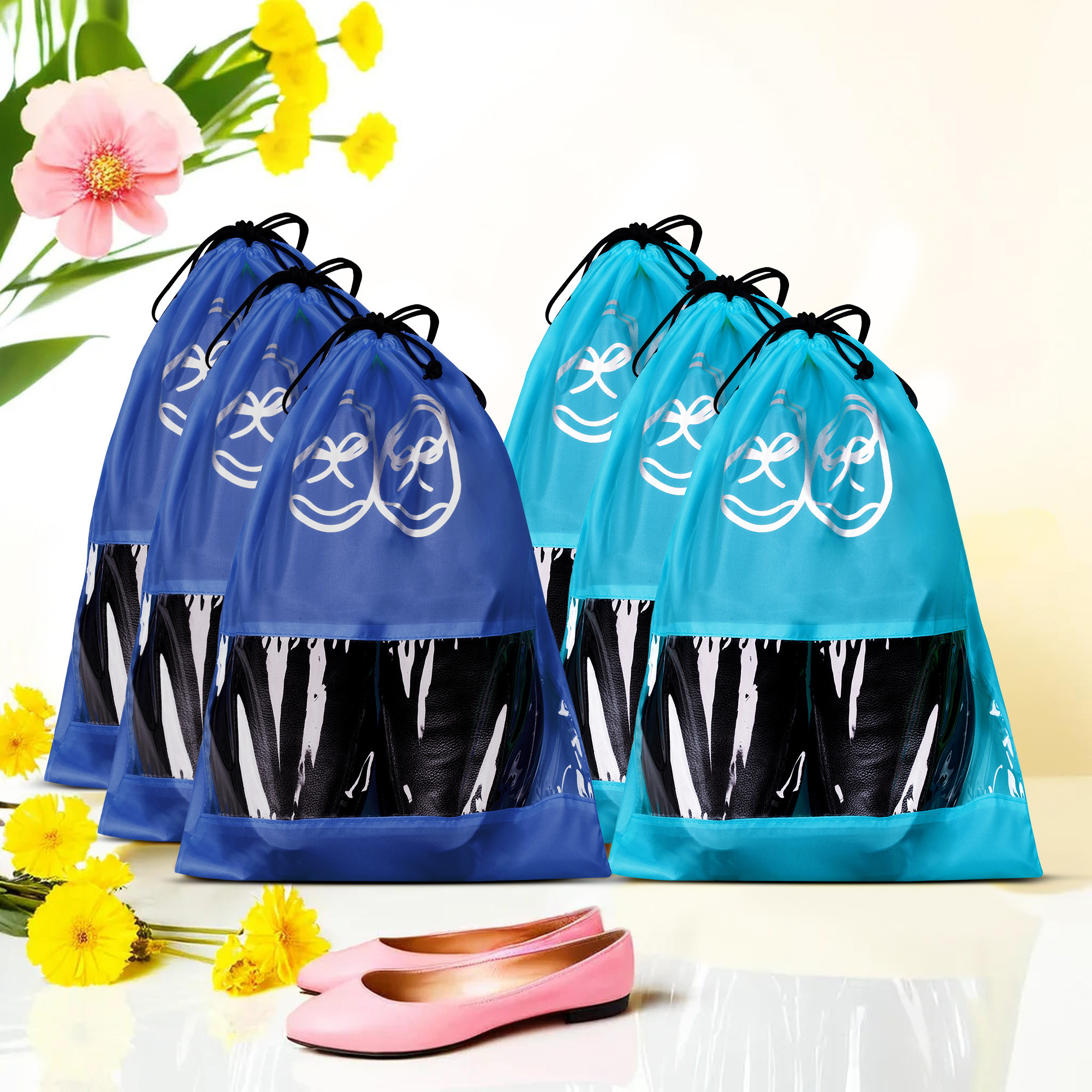 Kuber Industries Travel Shoe Organizer | Storage Bags | Travel Carrying Bag | Storage Organizers Set | Shoe Cover with Transparent Window | Shoe Dori Cover | Sky & Royal Blue