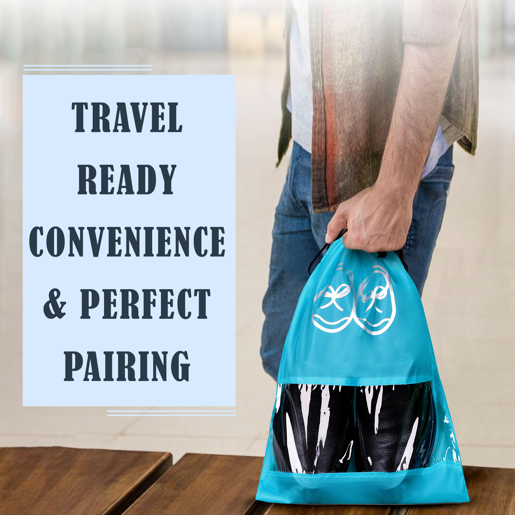 Kuber Industries Travel Shoe Organizer | Storage Bags | Travel Carrying Bag | Storage Organizers Set | Shoe Cover with Transparent Window | Shoe Dori Cover | Sky & Royal Blue