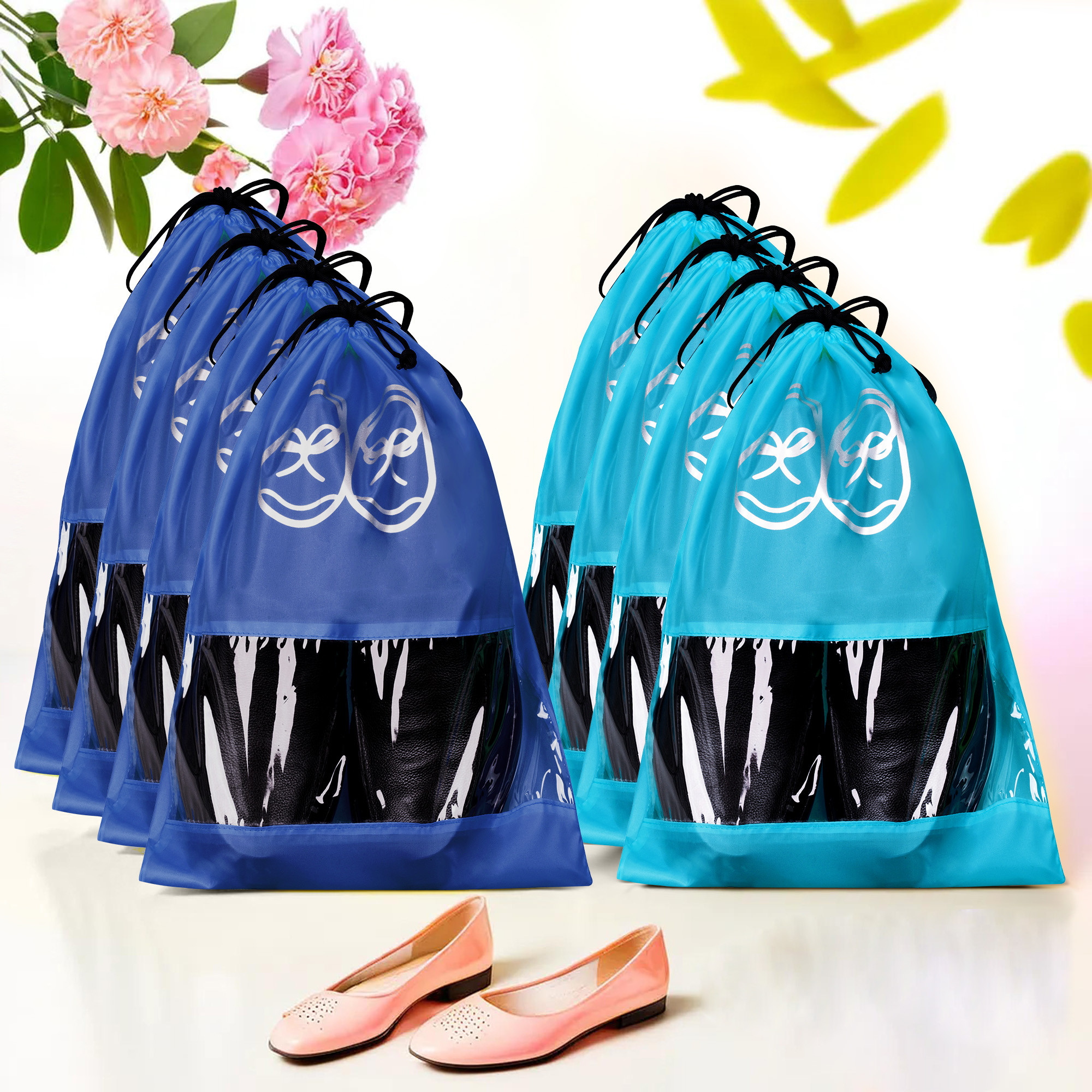 Kuber Industries Travel Shoe Organizer | Storage Bags | Travel Carrying Bag | Storage Organizers Set | Shoe Cover with Transparent Window | Shoe Dori Cover | Sky & Royal Blue