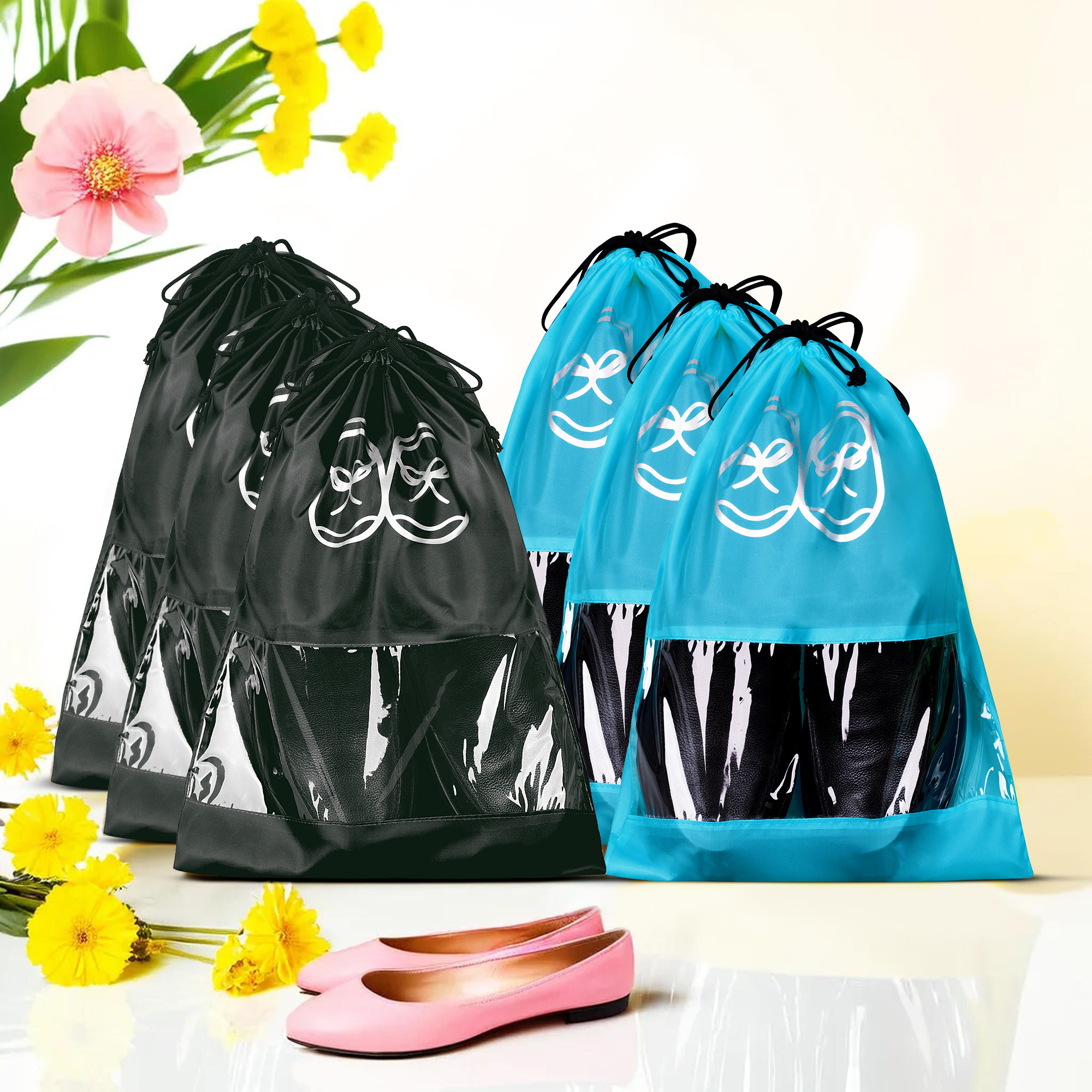 Kuber Industries Travel Shoe Organizer | Storage Bags | Travel Carrying Bag | Storage Organizers Set | Shoe Cover with Transparent Window | Shoe Dori Cover | Sky Blue & Black