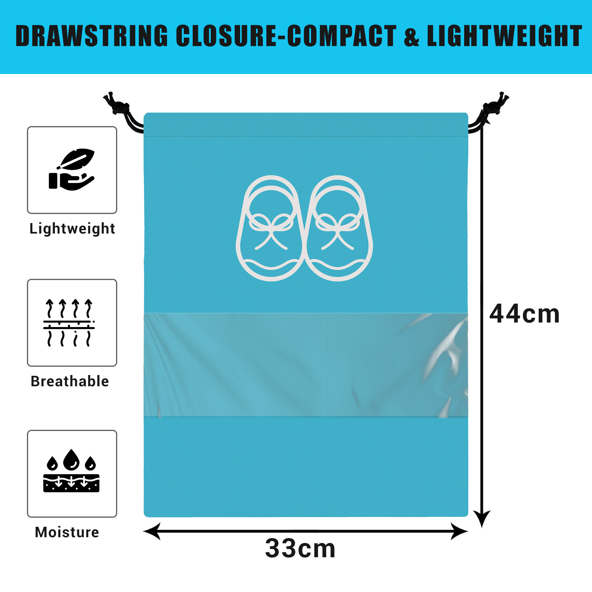 Kuber Industries Travel Shoe Organizer | Storage Bags | Travel Carrying Bag | Storage Organizers Set | Shoe Cover with Transparent Window | Shoe Dori Cover | Sky Blue & Black