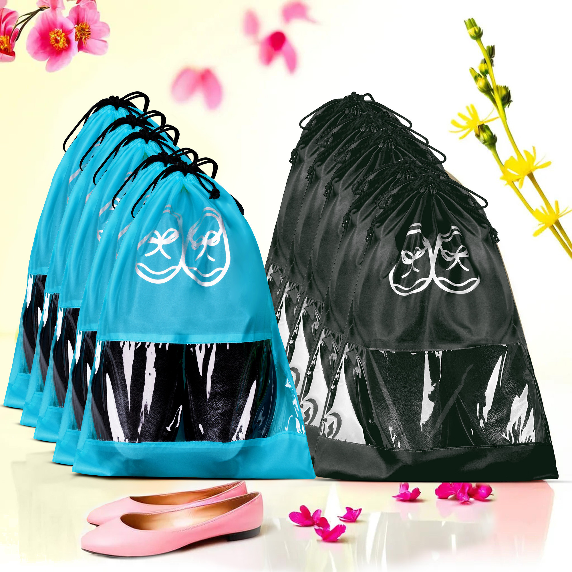 Kuber Industries Travel Shoe Organizer | Storage Bags | Travel Carrying Bag | Storage Organizers Set | Shoe Cover with Transparent Window | Shoe Dori Cover | Sky Blue & Black