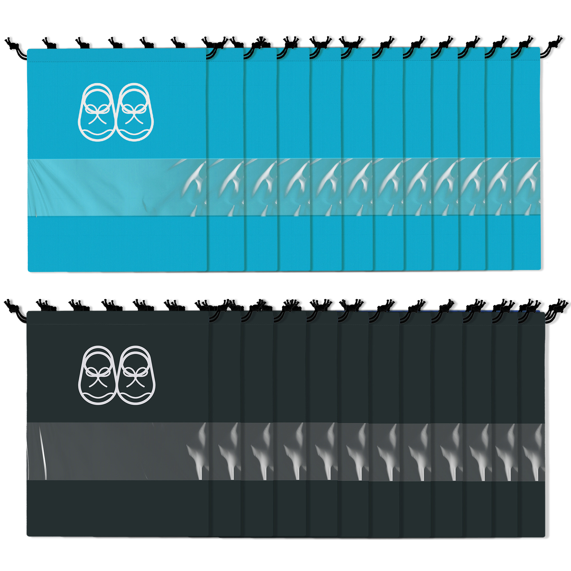 Kuber Industries Travel Shoe Organizer | Storage Bags | Travel Carrying Bag | Storage Organizers Set | Shoe Cover with Transparent Window | Shoe Dori Cover | Sky Blue & Black