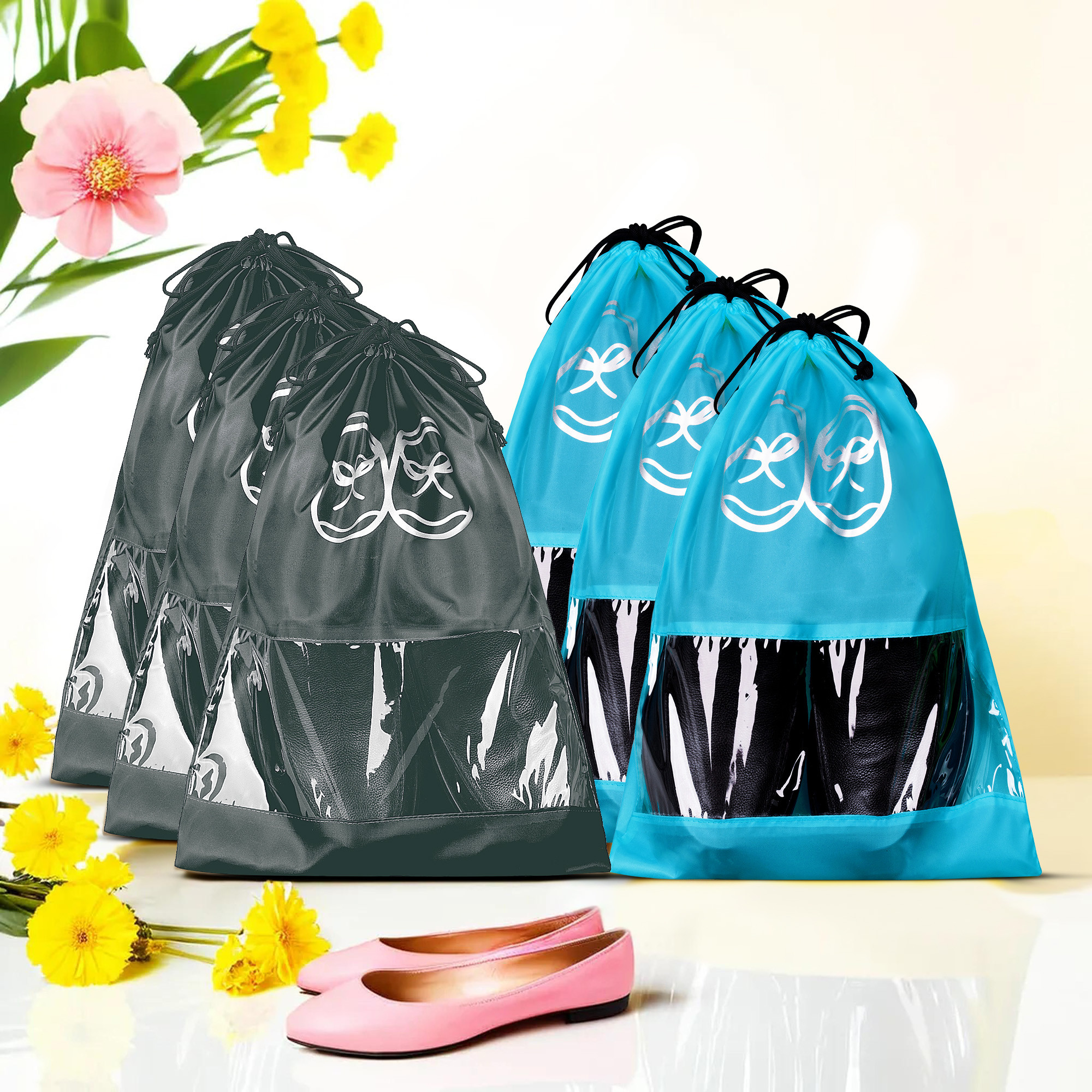 Kuber Industries Travel Shoe Organizer | Storage Bags | Travel Carrying Bag | Storage Organizers Set | Shoe Cover with Transparent Window | Shoe Dori Cover | Sky Blue & Gray