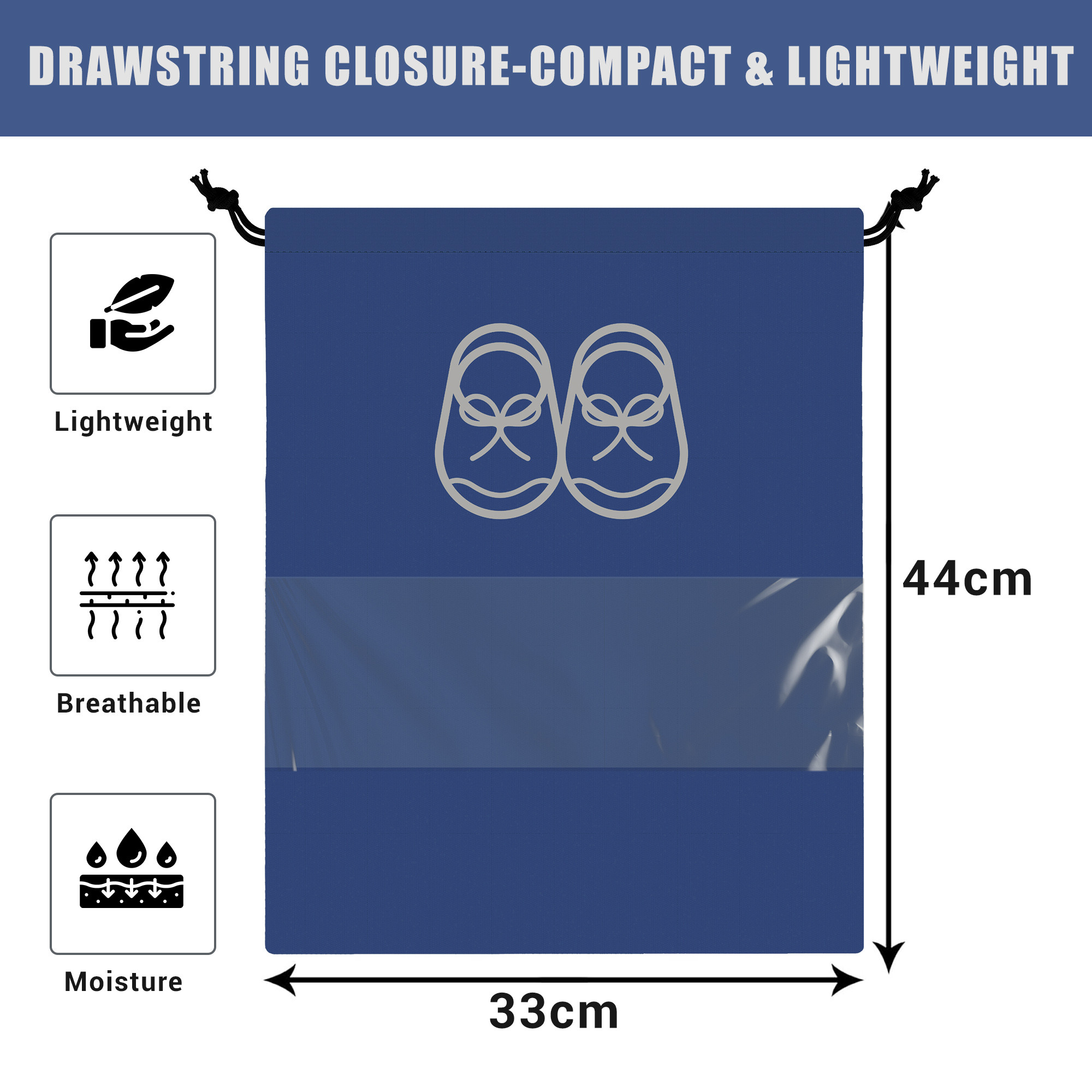 Kuber Industries Travel Shoe Organizer | Storage Bags | Travel Carrying Bag | Storage Organizers Set | Shoe Cover with Transparent Window | Shoe Dori Cover | Royal Blue & Black