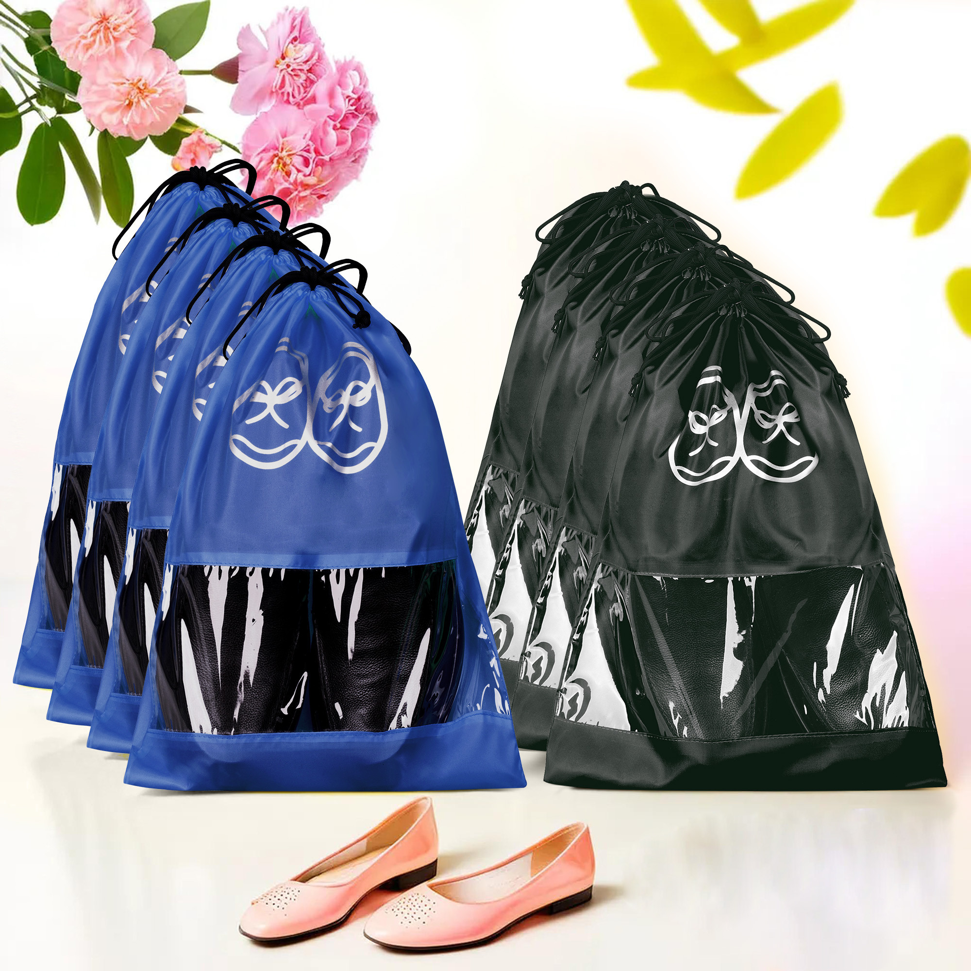 Kuber Industries Travel Shoe Organizer | Storage Bags | Travel Carrying Bag | Storage Organizers Set | Shoe Cover with Transparent Window | Shoe Dori Cover | Royal Blue & Black