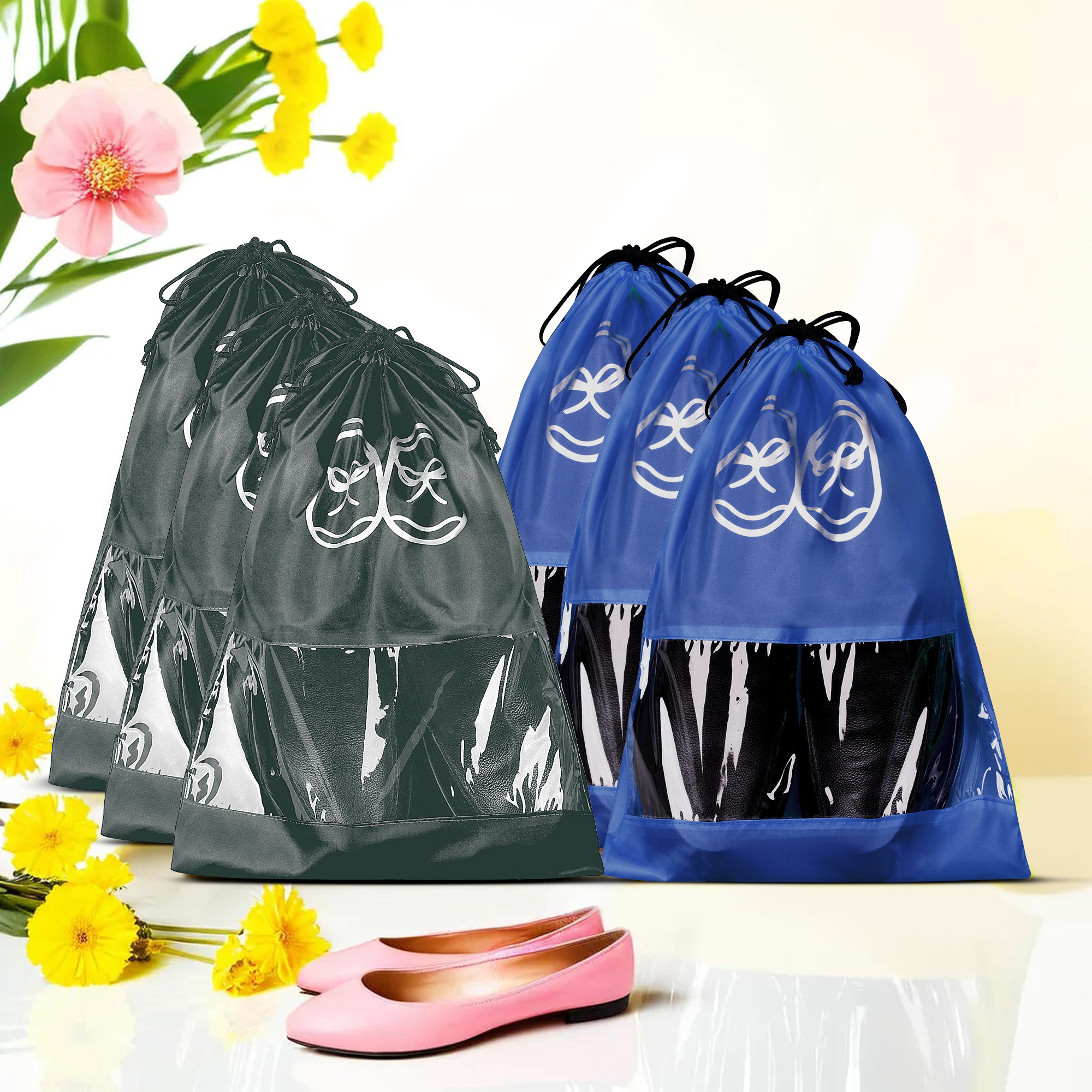 Kuber Industries Travel Shoe Organizer | Storage Bags | Travel Carrying Bag | Storage Organizers Set | Shoe Cover with Transparent Window | Shoe Dori Cover | Royal Blue & Gray