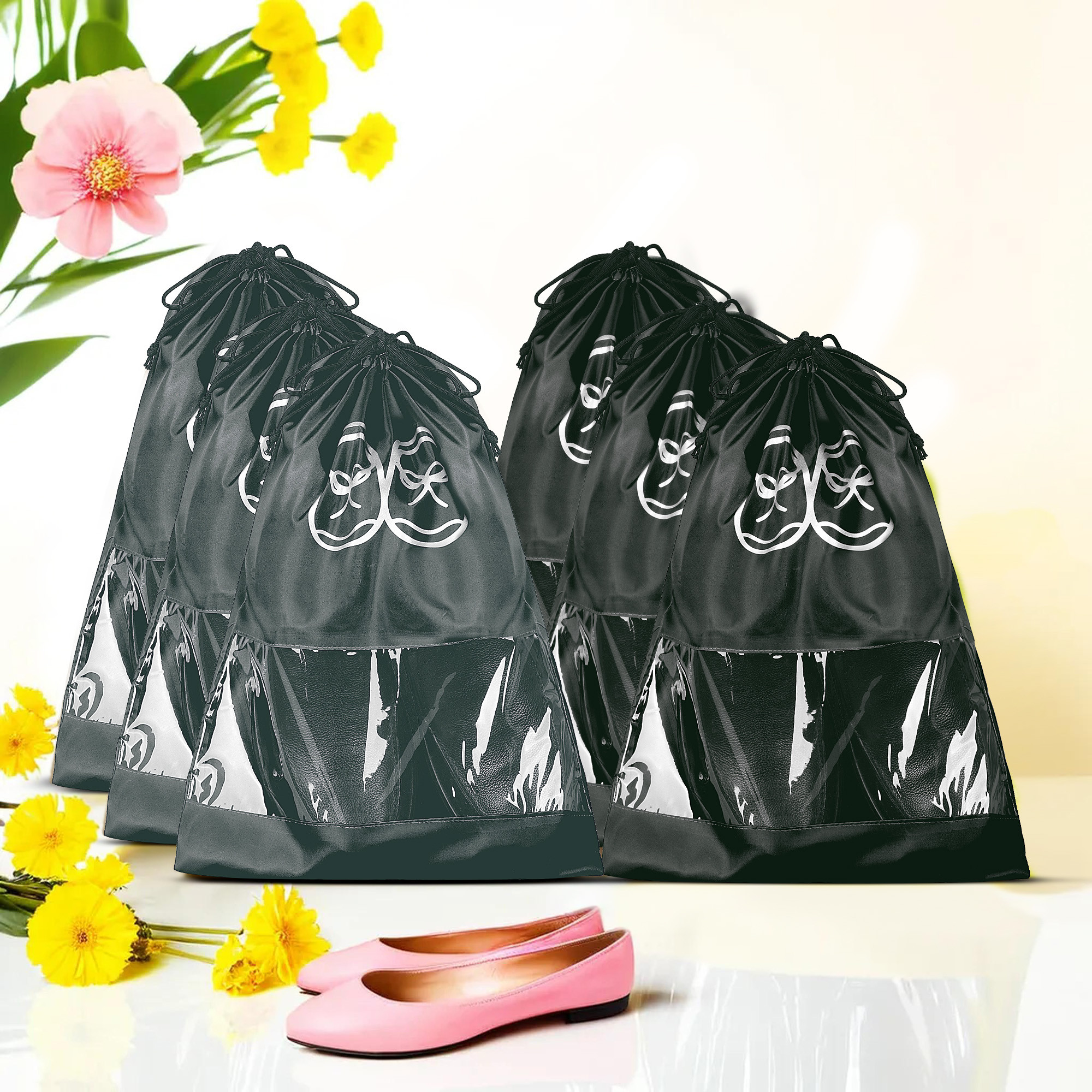 Kuber Industries Travel Shoe Organizer | Storage Bags | Travel Carrying Bag | Storage Organizers Set | Shoe Cover with Transparent Window | Shoe Dori Cover | Black & Gray