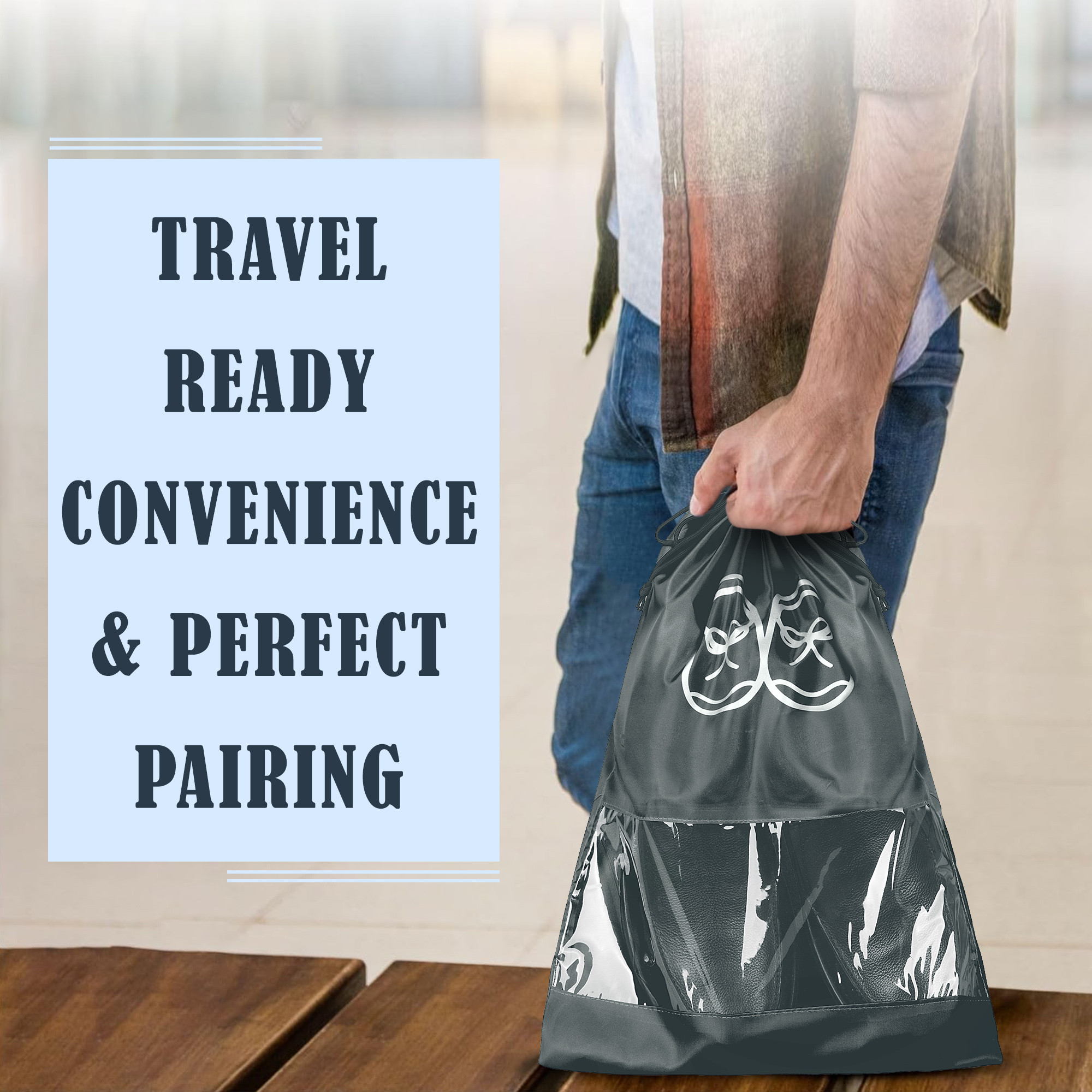 Kuber Industries Travel Shoe Organizer | Storage Bags | Travel Carrying Bag | Storage Organizers Set | Shoe Cover with Transparent Window | Shoe Dori Cover | Black & Gray