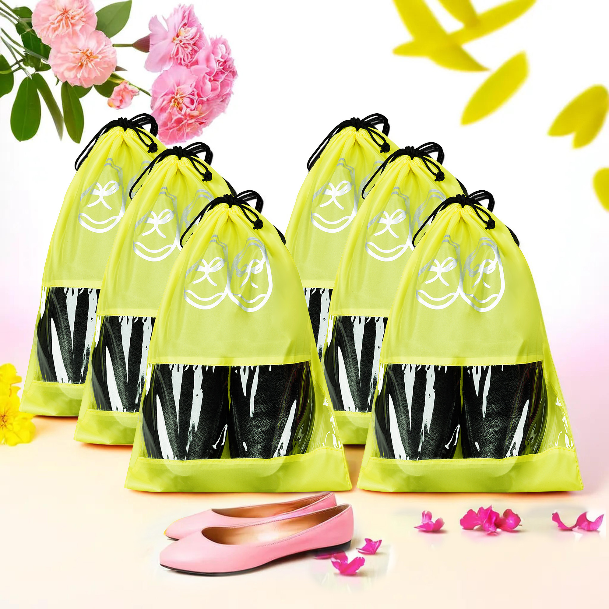 Kuber Industries Travel Shoe Organizer | Storage Bags for Travel | Travel Shoe Carrying Bag | Storage Organizers Set | Shoe Cover with Transparent Window | Shoe Dori Cover | Yellow