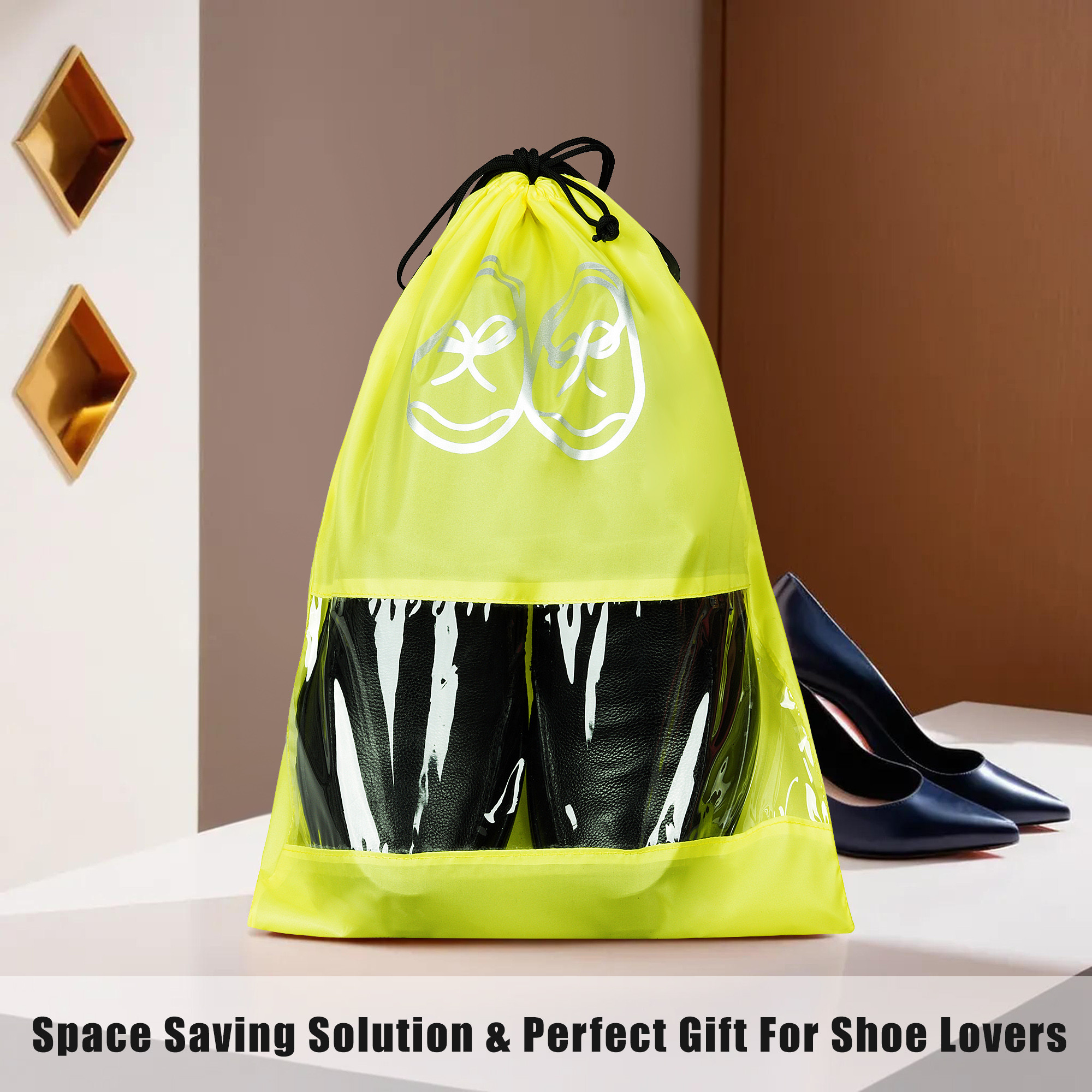 Kuber Industries Travel Shoe Organizer | Storage Bags for Travel | Travel Shoe Carrying Bag | Storage Organizers Set | Shoe Cover with Transparent Window | Shoe Dori Cover | Yellow