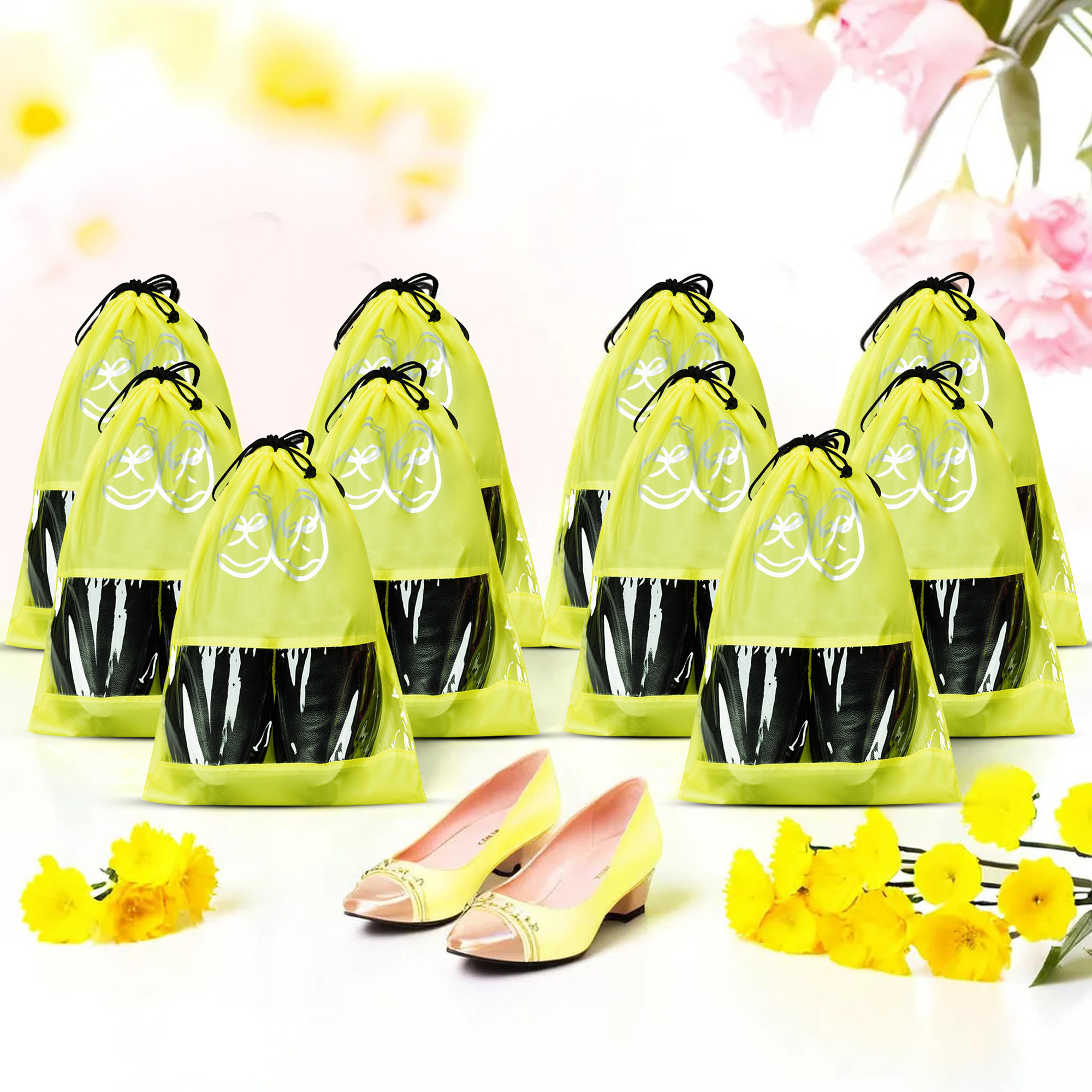 Kuber Industries Travel Shoe Organizer | Storage Bags for Travel | Travel Shoe Carrying Bag | Storage Organizers Set | Shoe Cover with Transparent Window | Shoe Dori Cover | Yellow