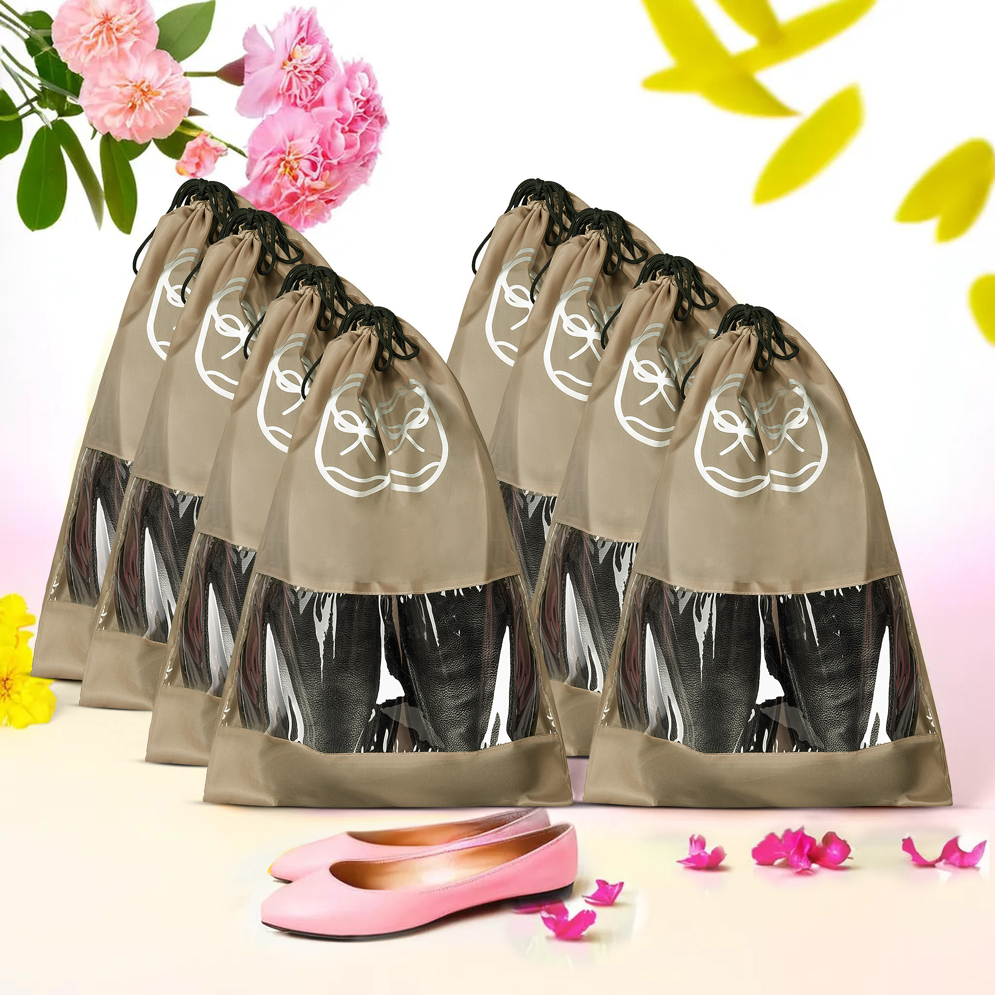 Kuber Industries Travel Shoe Organizer | Storage Bags for Travel | Travel Shoe Carrying Bag | Storage Organizers Set | Shoe Cover with Transparent Window | Shoe Dori Cover | Brown
