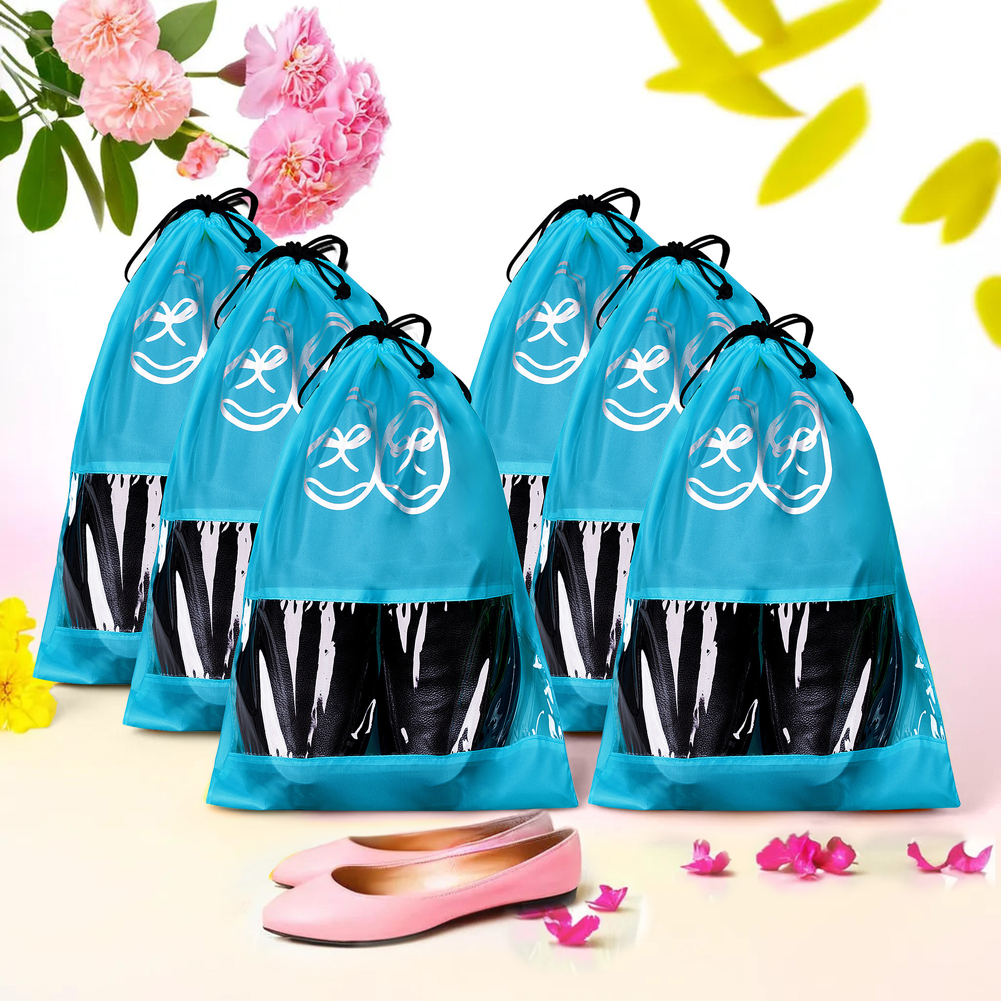 Kuber Industries Travel Shoe Organizer | Storage Bags for Travel | Travel Shoe Carrying Bag | Storage Organizers Set | Shoe Cover with Transparent Window | Shoe Dori Cover | Sky Blue