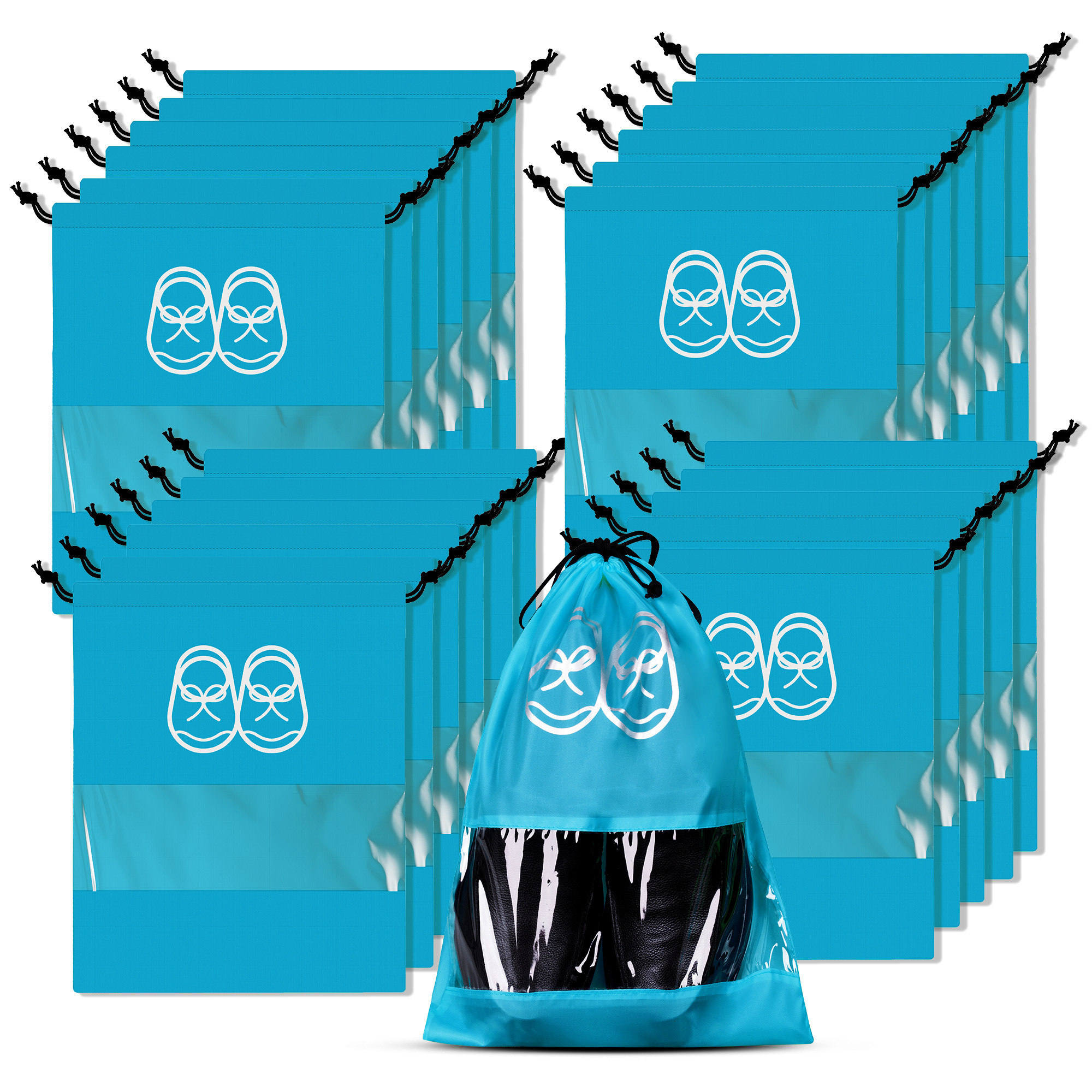 Kuber Industries Travel Shoe Organizer | Storage Bags for Travel | Travel Shoe Carrying Bag | Storage Organizers Set | Shoe Cover with Transparent Window | Shoe Dori Cover | Sky Blue