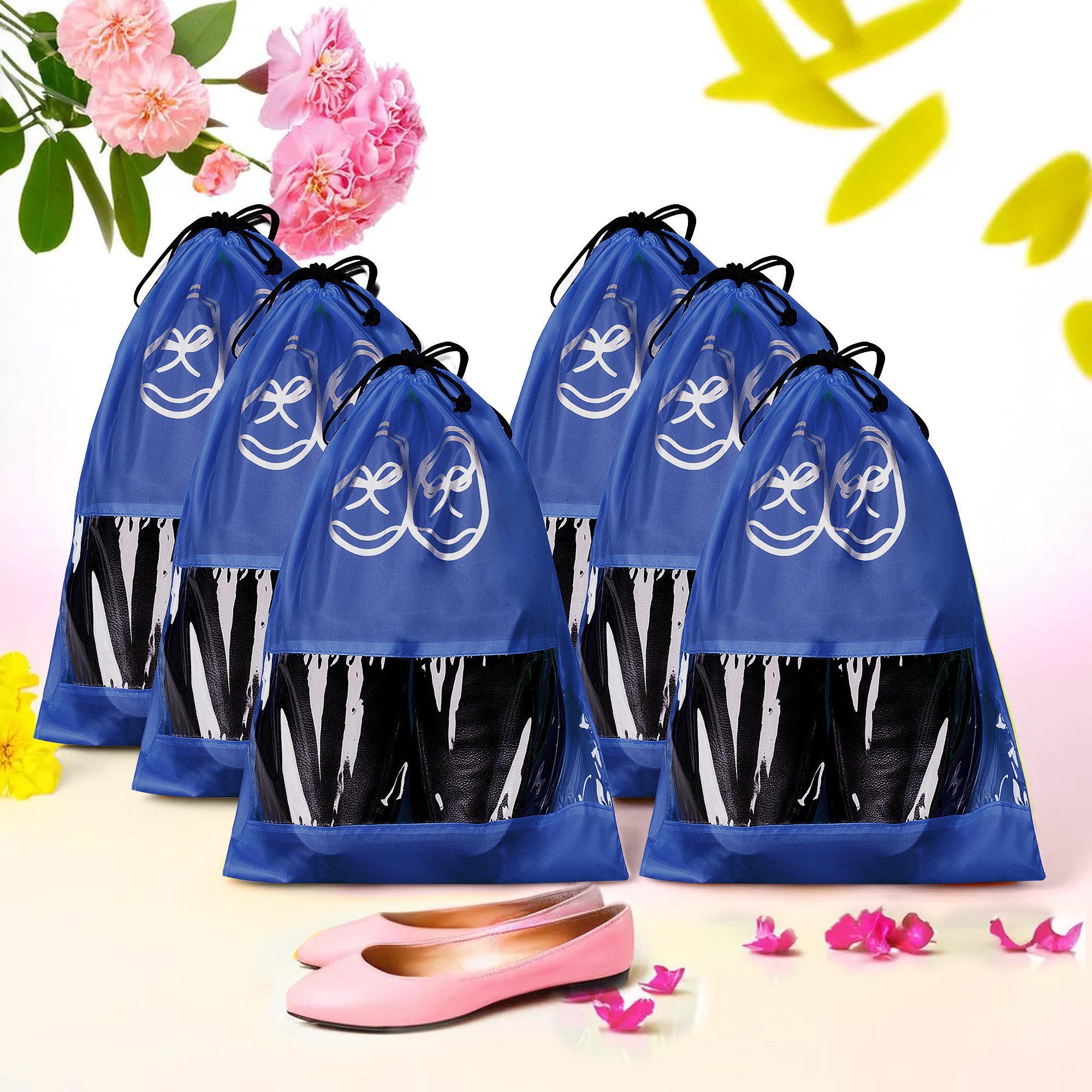 Kuber Industries Travel Shoe Organizer | Storage Bags for Travel | Travel Shoe Carrying Bag | Storage Organizers | Shoe Cover with Transparent Window | Shoe Dori Cover | Royal Blue