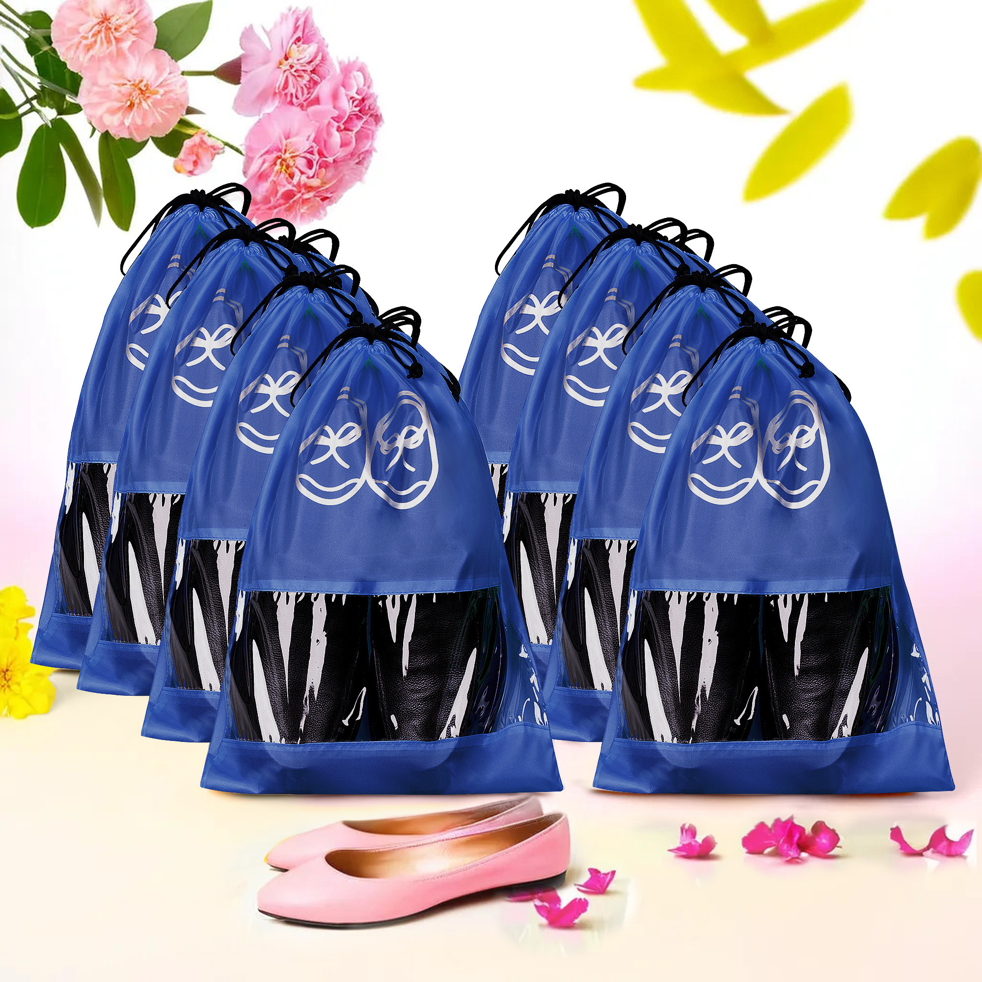 Kuber Industries Travel Shoe Organizer | Storage Bags for Travel | Travel Shoe Carrying Bag | Storage Organizers | Shoe Cover with Transparent Window | Shoe Dori Cover | Royal Blue