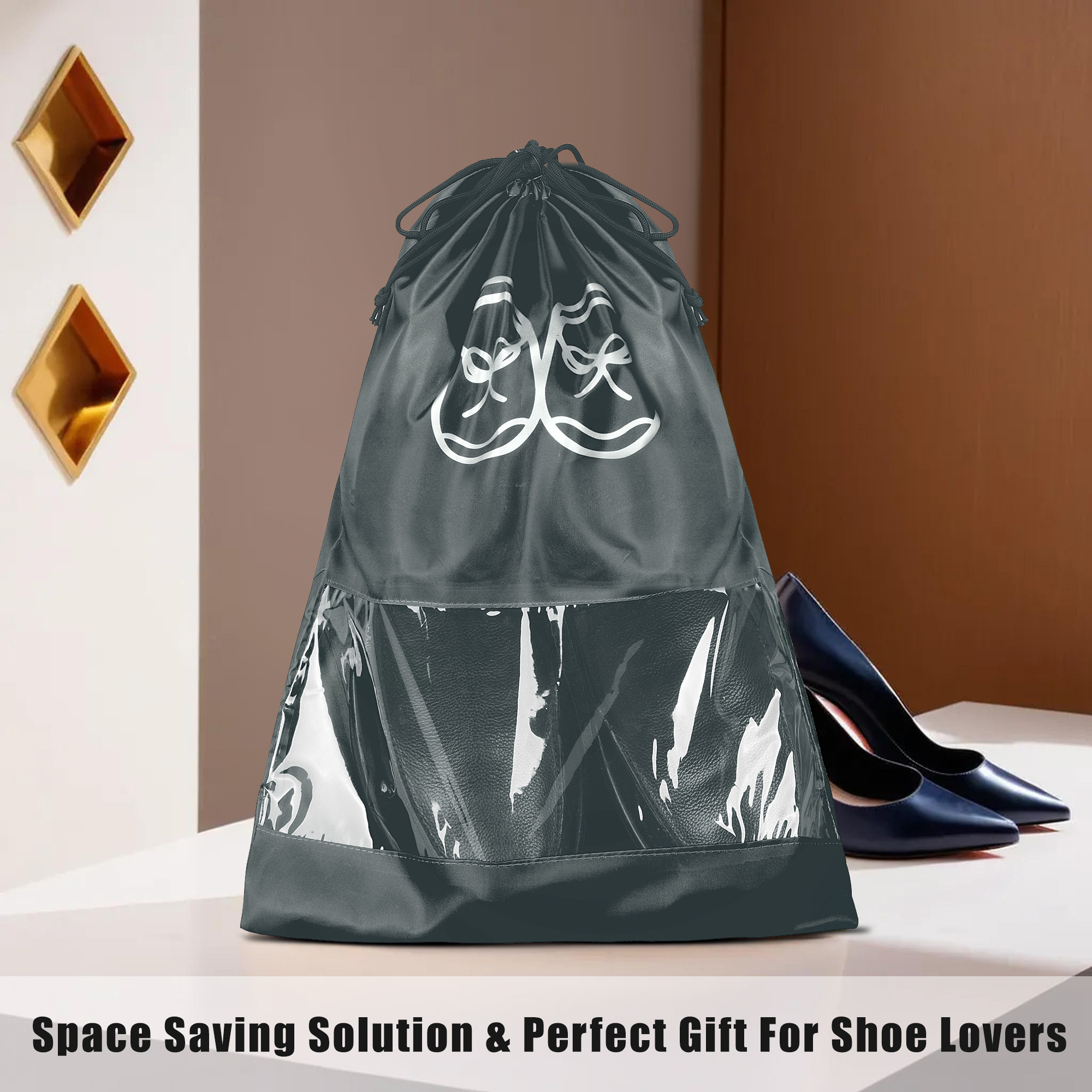 Kuber Industries Travel Shoe Organizer | Storage Bags for Travel | Travel Shoe Carrying Bag | Storage Organizers | Shoe Cover with Transparent Window | Shoe Dori Cover | Gray