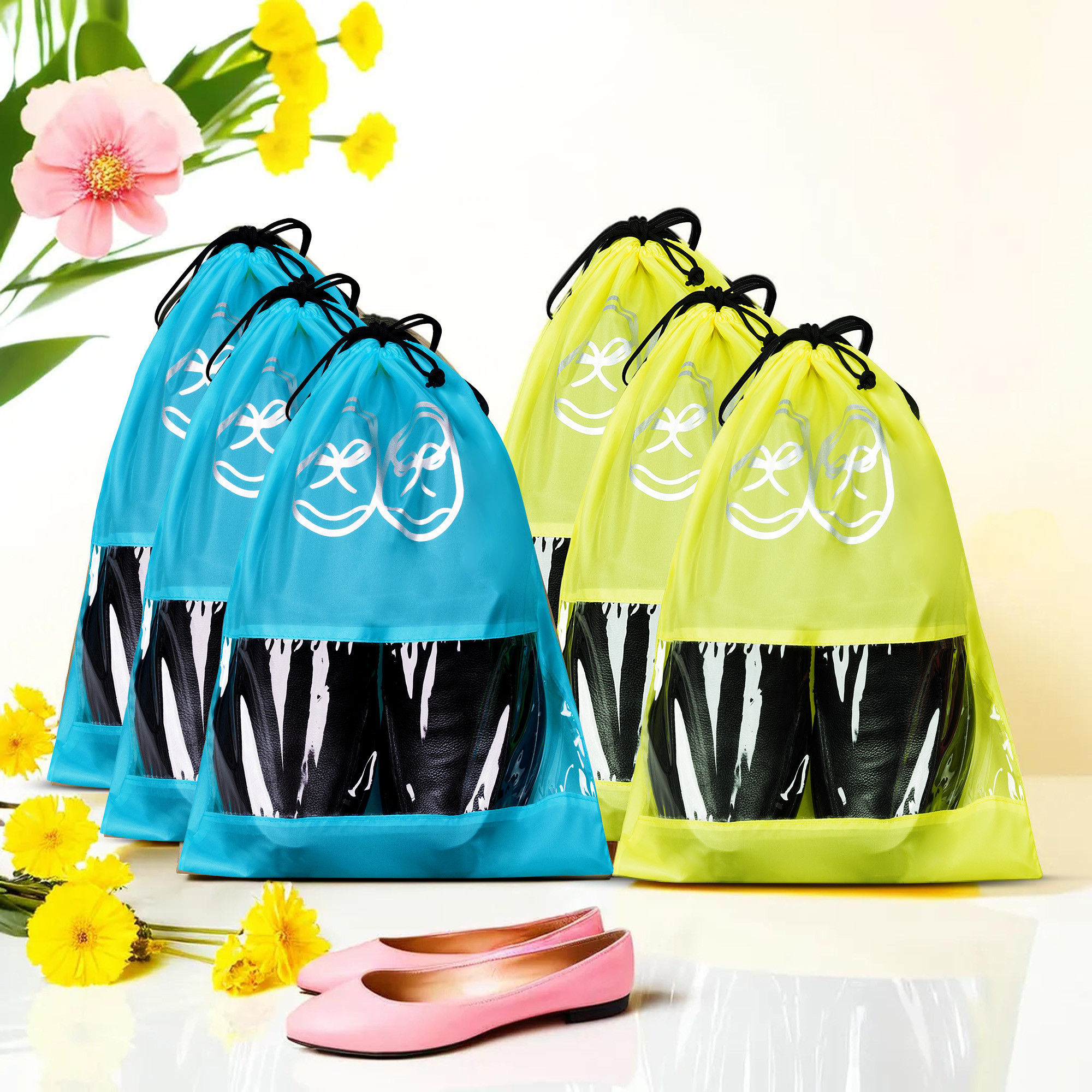 Kuber Industries Travel Shoe Organizer | Travel Storage Bags | Travel Carrying Bag | Storage Organizers Set | Shoe Cover with Transparent Window | Shoe Dori Cover | Yellow & Sky Blue