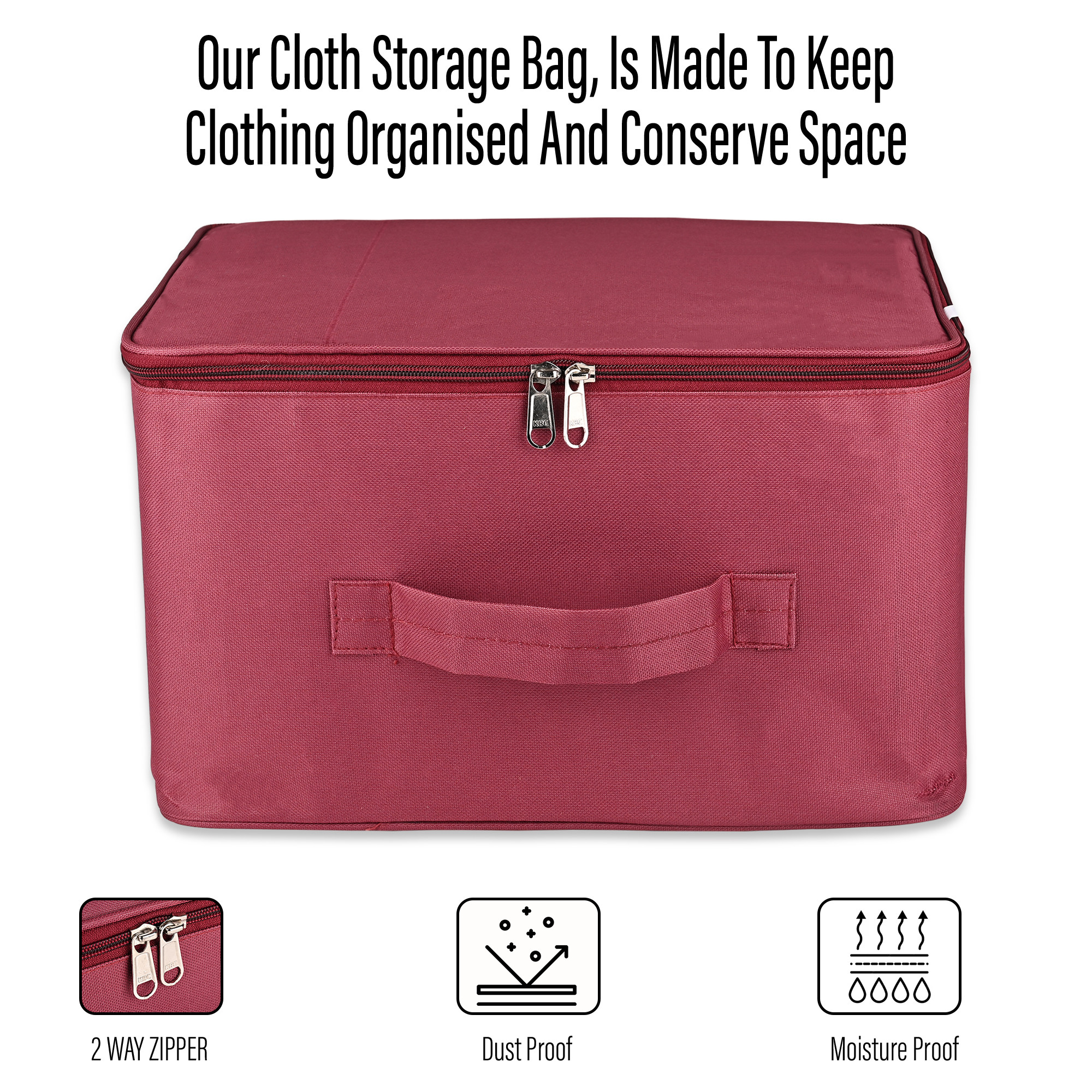 Kuber Industries Travel Storage Bag  Waterproof Cloth Storage Organizer  Storage Box for Saree  Zipper  Handle  Foldable Wardrobe Organizer  Square New Base Cover  Maroon