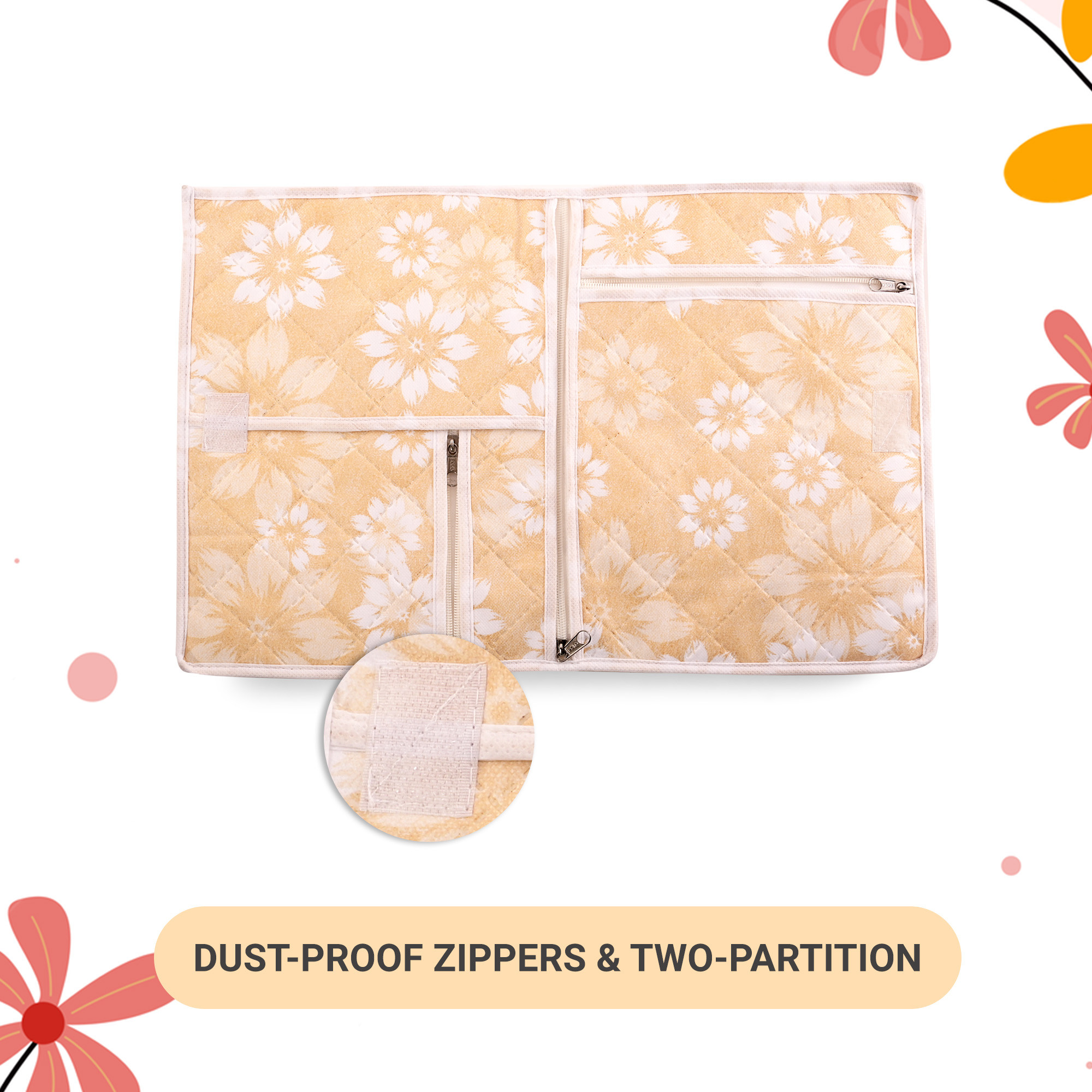 Kuber Industries Travel Storage Organizer  Clothes Packing Cubes for Underwear-Socks-Bra-Panty-Jewellery  Undergarments Organizer  Travel Space Saver Storage Bags  Flower Quilted  XL  Golden