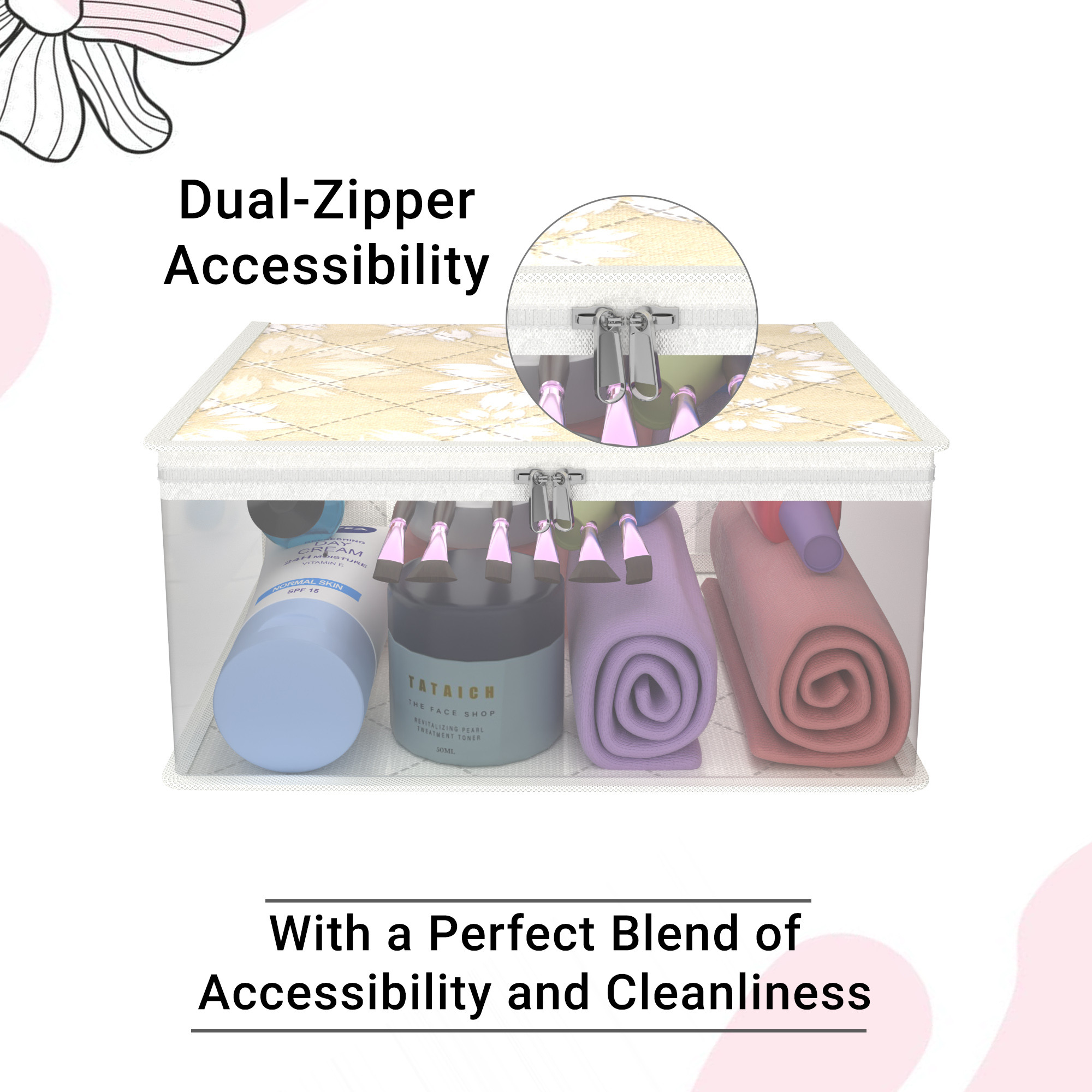 Kuber Industries Travel Storage Organizer  Space Saver Bags for Jewellery-Ring-Earring-Socks-Bra-Panty  Multi-Purpose Travel Toiletry Organizer Bag  Frill Utility Pouch  Flower Quilted  Golden