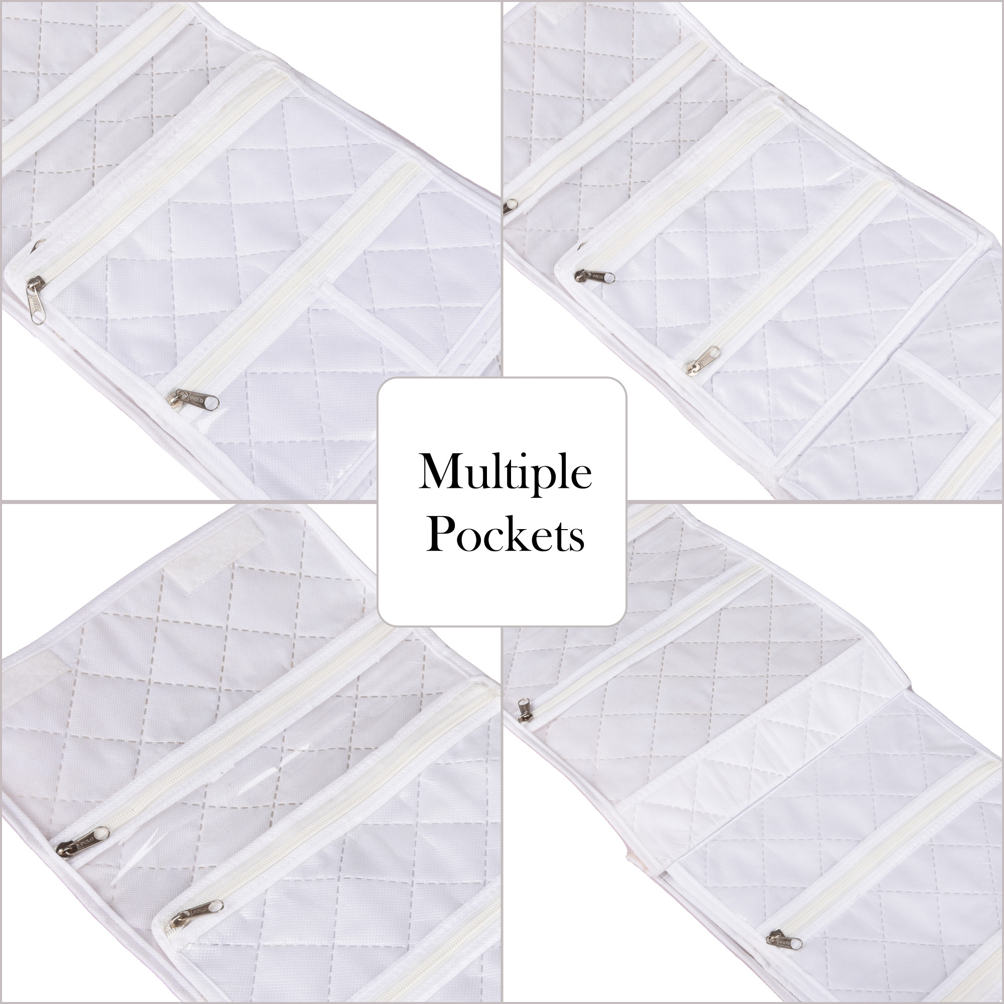 Kuber Industries Travel Storage Organizer  Space Saver Bags for Underwear-Socks-Bra-Panty-Jewellery  Multi-Purpose Toiletry Bag with Handle  15 Zipper Utility Pouches  Flower Quilted  Golden