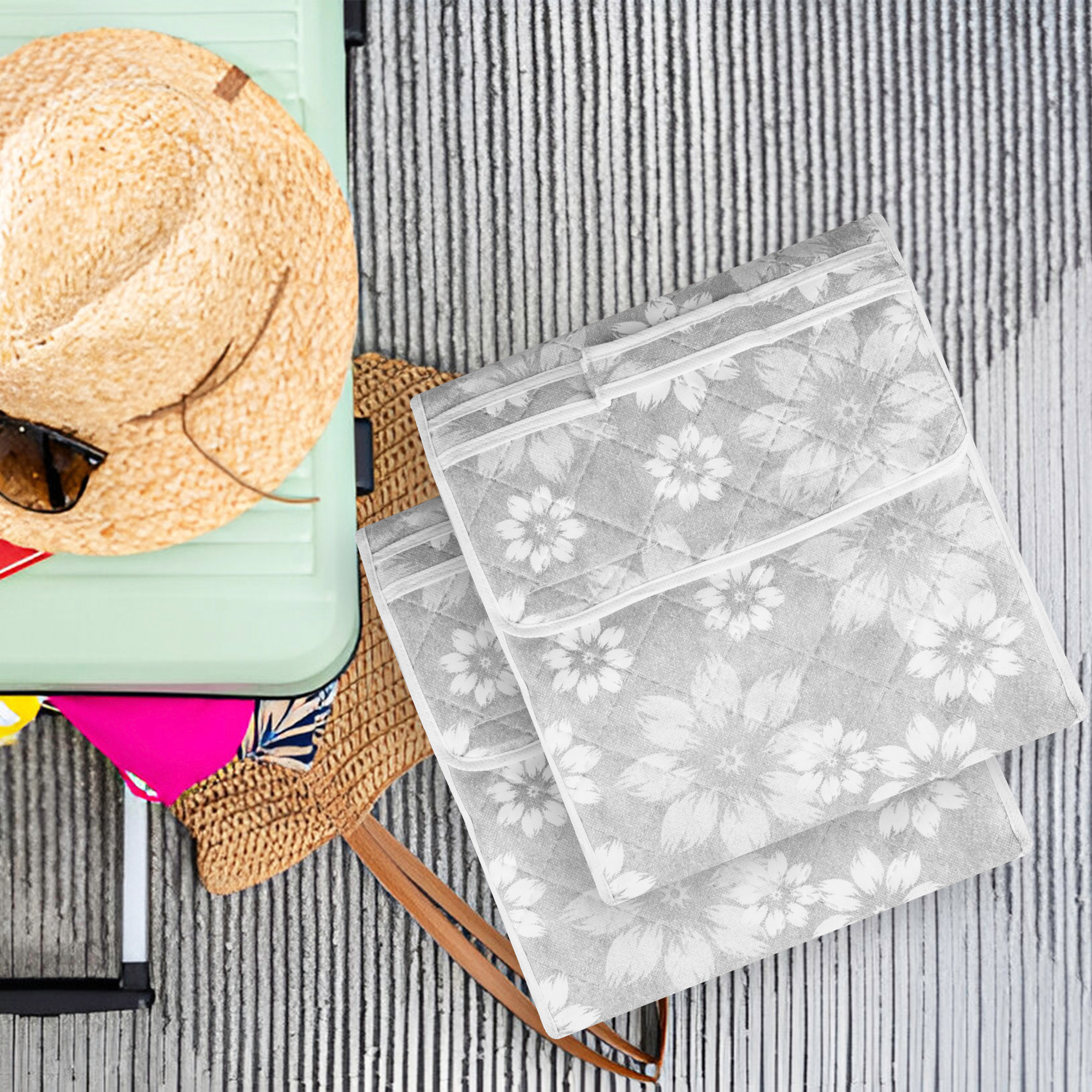 Kuber Industries Travel Storage Organizer  Space Saver Bags for Underwear-Socks-Bra-Panty-Jewellery  Multi-Purpose Toiletry Bag with Handle  15 Zipper Utility Pouches  Flower Quilted  Gray