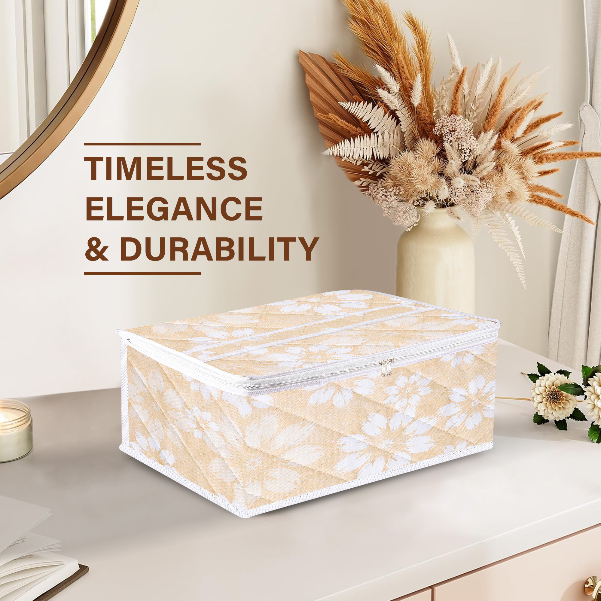 Kuber Industries Travel Storage Organizer  Toiletry Bag for Jewellery-Watches-Bracelets  Multi-Purpose Storage Bag with Handle  6 Pocket Travel Utility Pouches  Flower Quilted  Golden