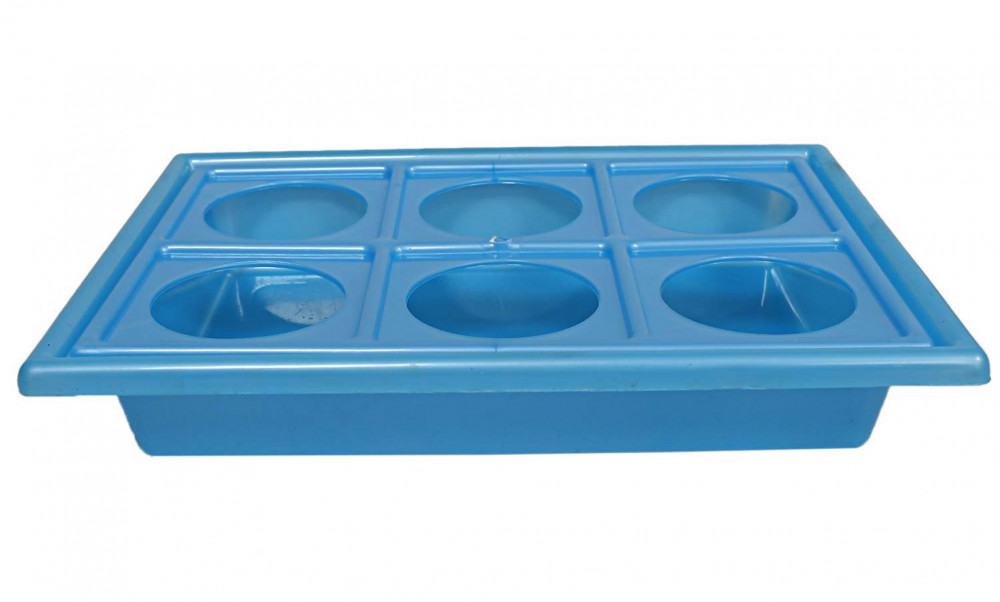 Kuber Industries Tray with Cutout Handles, Cup Display for Kitchenware, Plastic Glass Holder, One Size, 6 Slots (Blue)