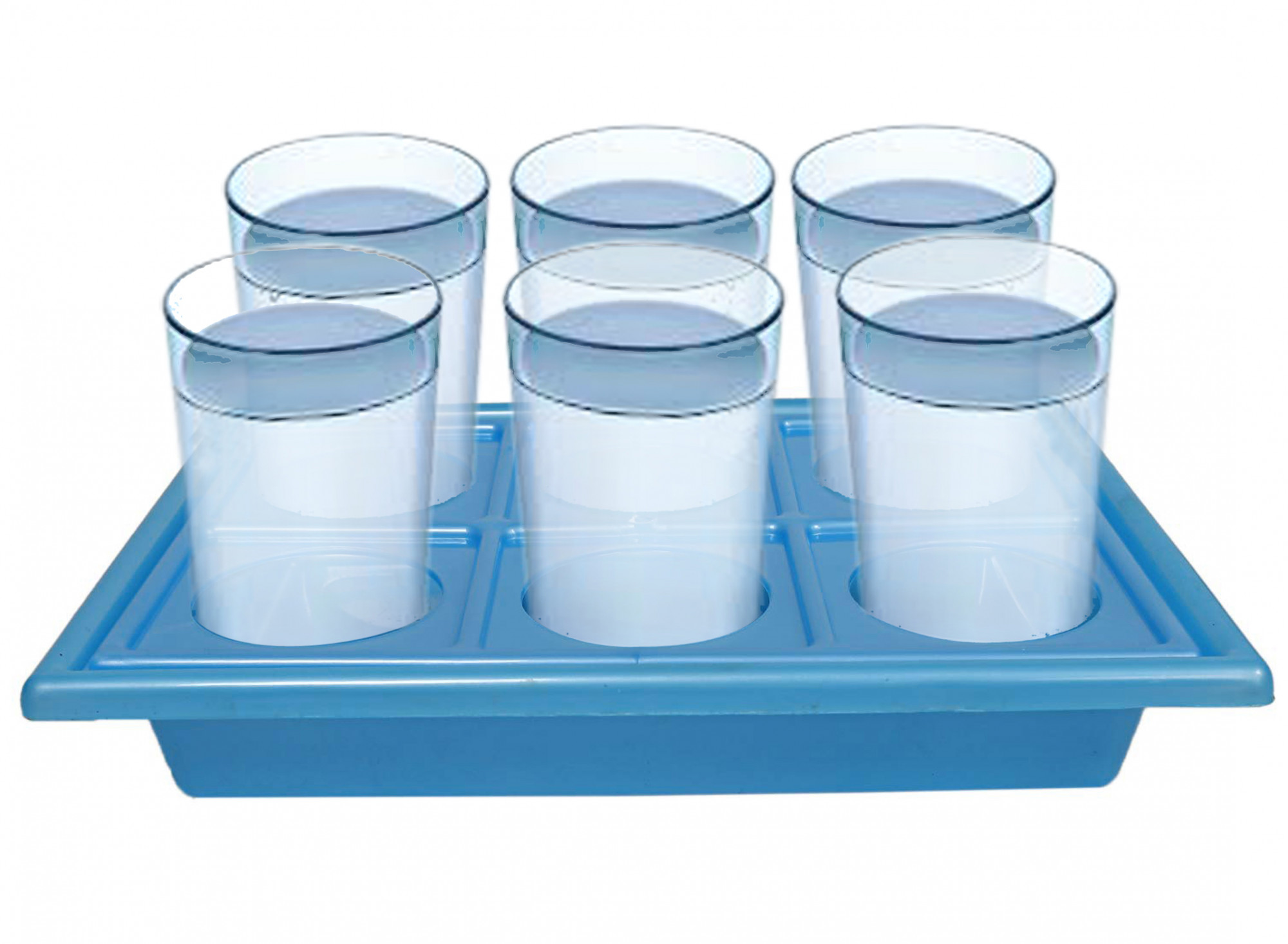 Kuber Industries Tray with Cutout Handles, Cup Display for Kitchenware, Plastic Glass Holder, One Size, 6 Slots (Blue)