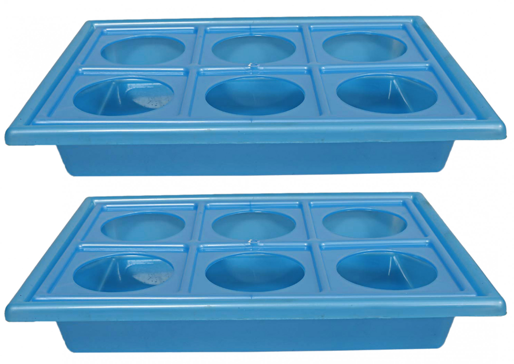 Kuber Industries Tray with Cutout Handles, Cup Display for Kitchenware, Plastic Glass Holder, One Size, 6 Slots (Blue)