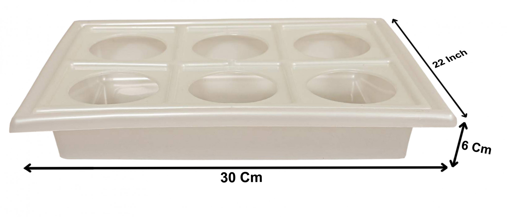 Kuber Industries Tray with Cutout Handles, Cup Display for Kitchenware, Plastic Glass Holder, One Size, 6 Slots (White)