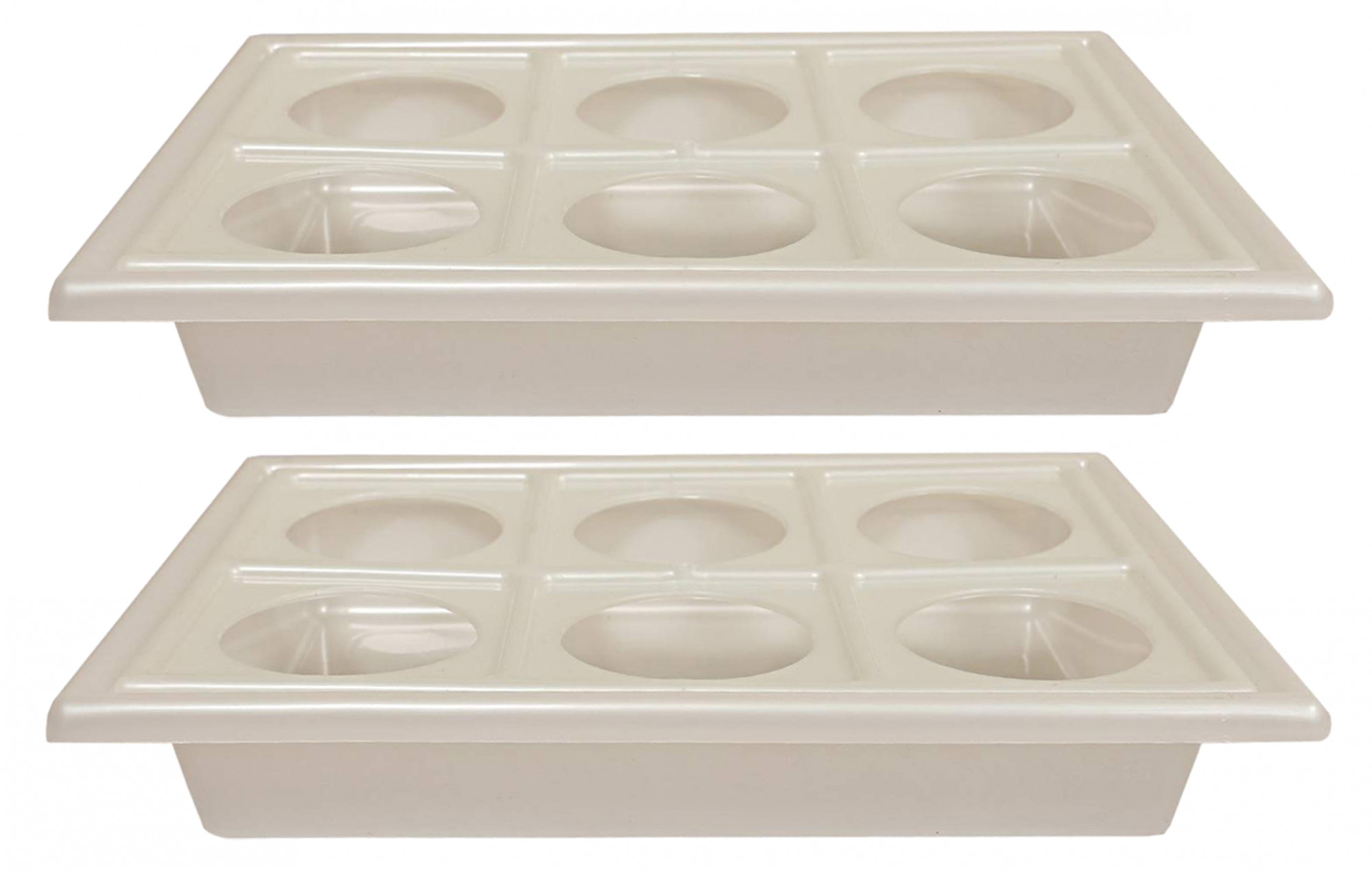 Kuber Industries Tray with Cutout Handles, Cup Display for Kitchenware, Plastic Glass Holder, One Size, 6 Slots (White)