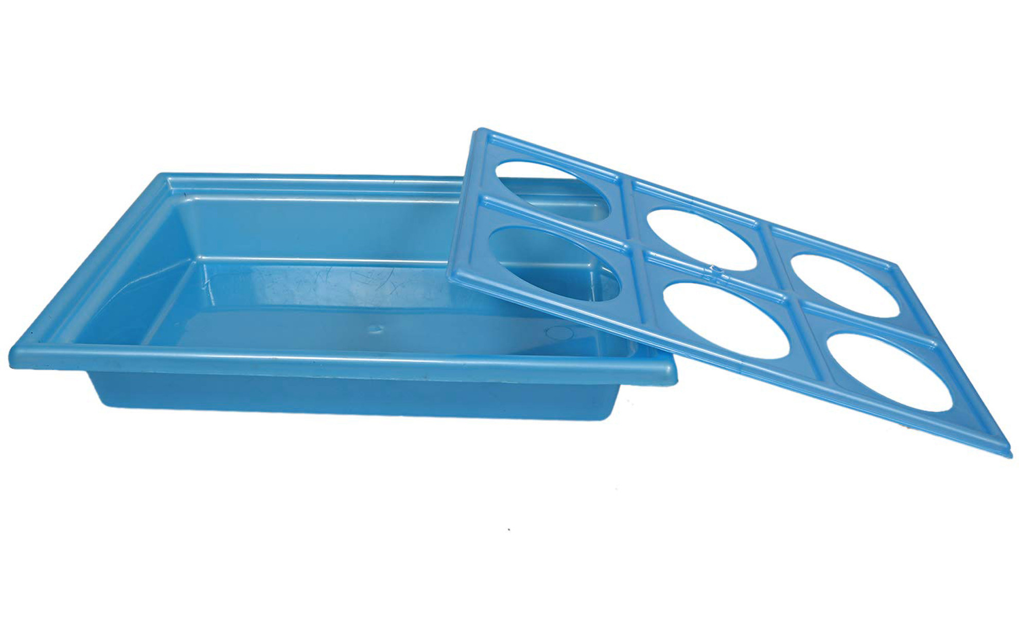Kuber Industries Tray with Cutout Handles, Cup Display for Kitchenware, Plastic Glass Holder, One Size, 6 Slots-Pack of 2 (Blue & White)