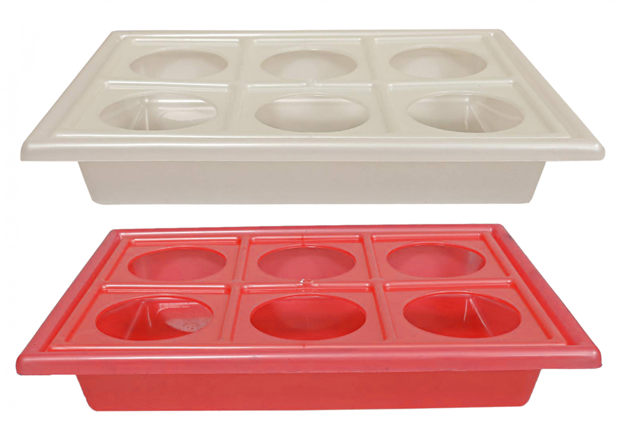 Kuber Industries Tray with Cutout Handles, Cup Display for Kitchenware, Plastic Glass Holder, One Size, 6 Slots-Pack of 2 (White & Pink)