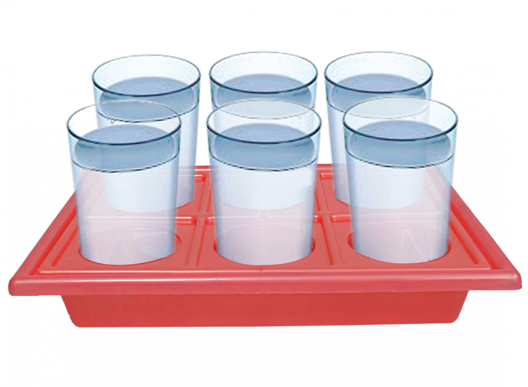 Kuber Industries Tray with Cutout Handles, Cup Display for Kitchenware, Plastic Glass Holder, One Size, 6 Slots-Pack of 2 (White & Pink)