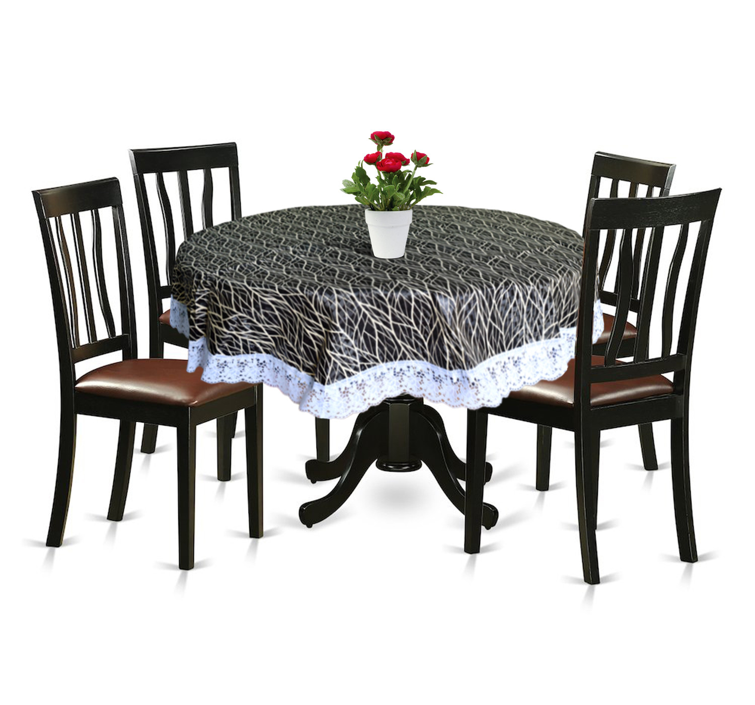 Kuber Industries Tree Printed PVC 4 Seater Round Shape Table Cover, Protector With White Lace Border, 60