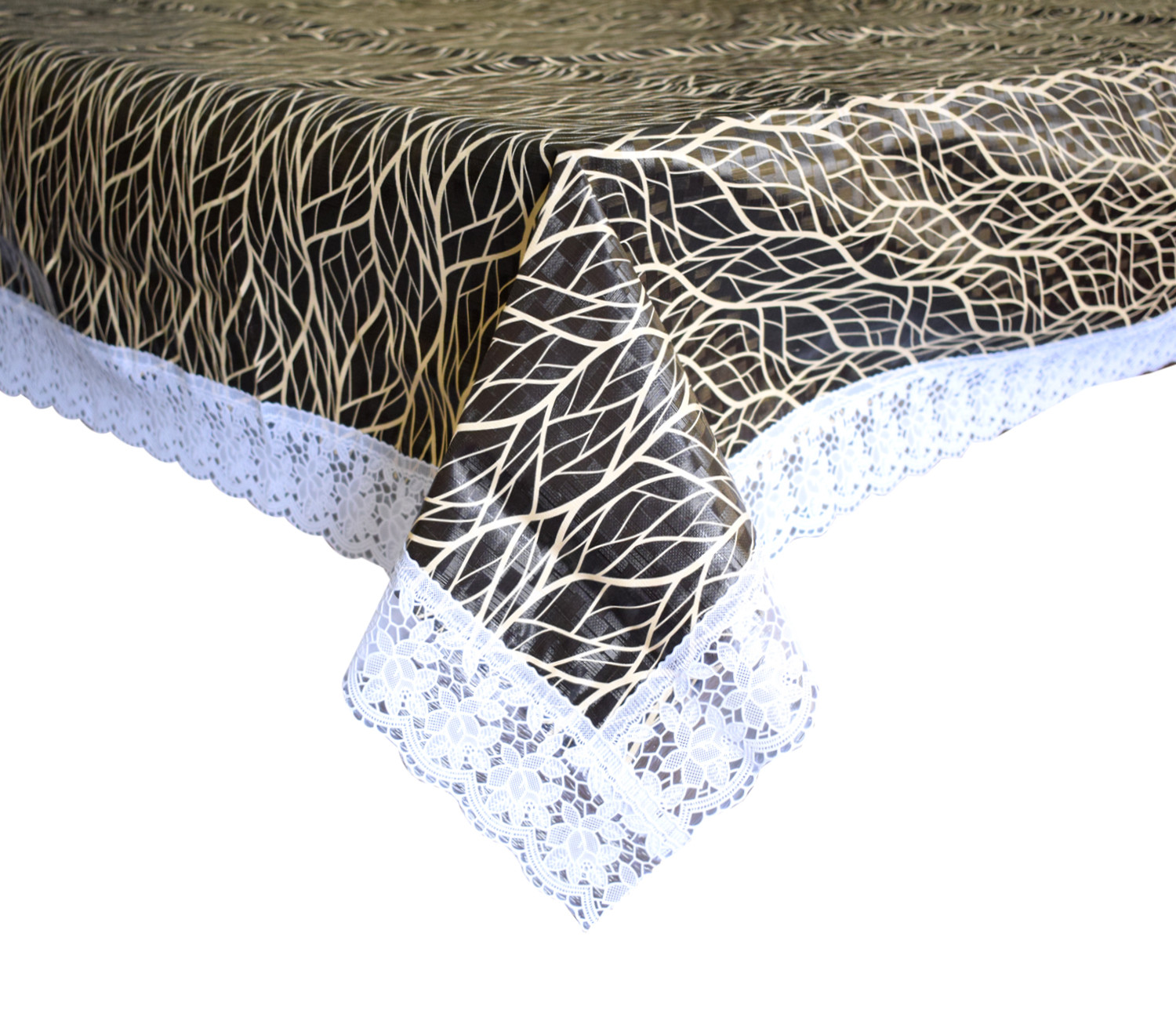 Kuber Industries Tree Printed PVC 6 Seater Dinning Table Cover, Protector With White Lace Border, 60