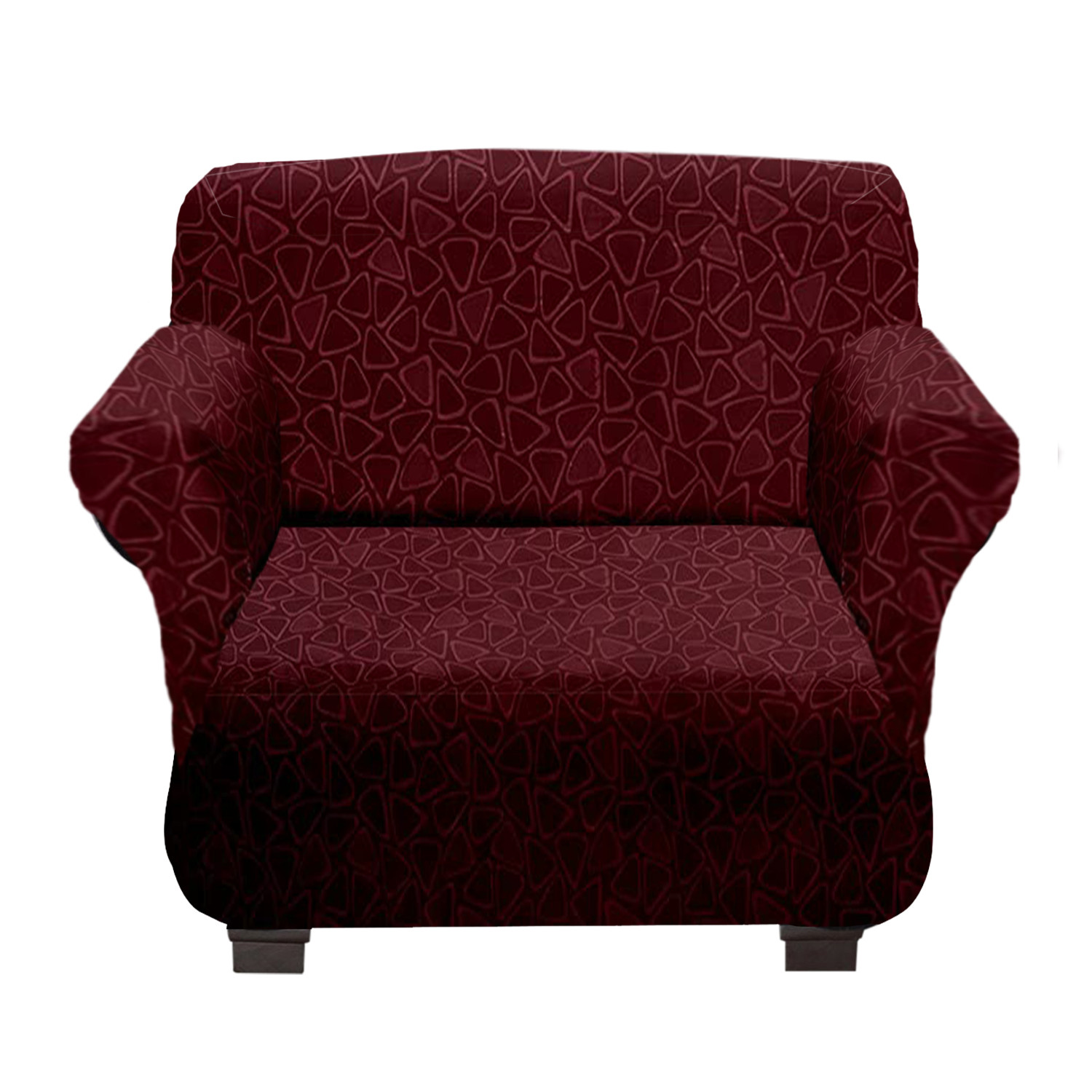 Kuber Industries Triangle Printed Stretchable, Non-Slip Polyster 1 & 3 Seater Sofa Cover/Slipcover/Protector Set With Foam Stick, Set of 2 (Maroon)